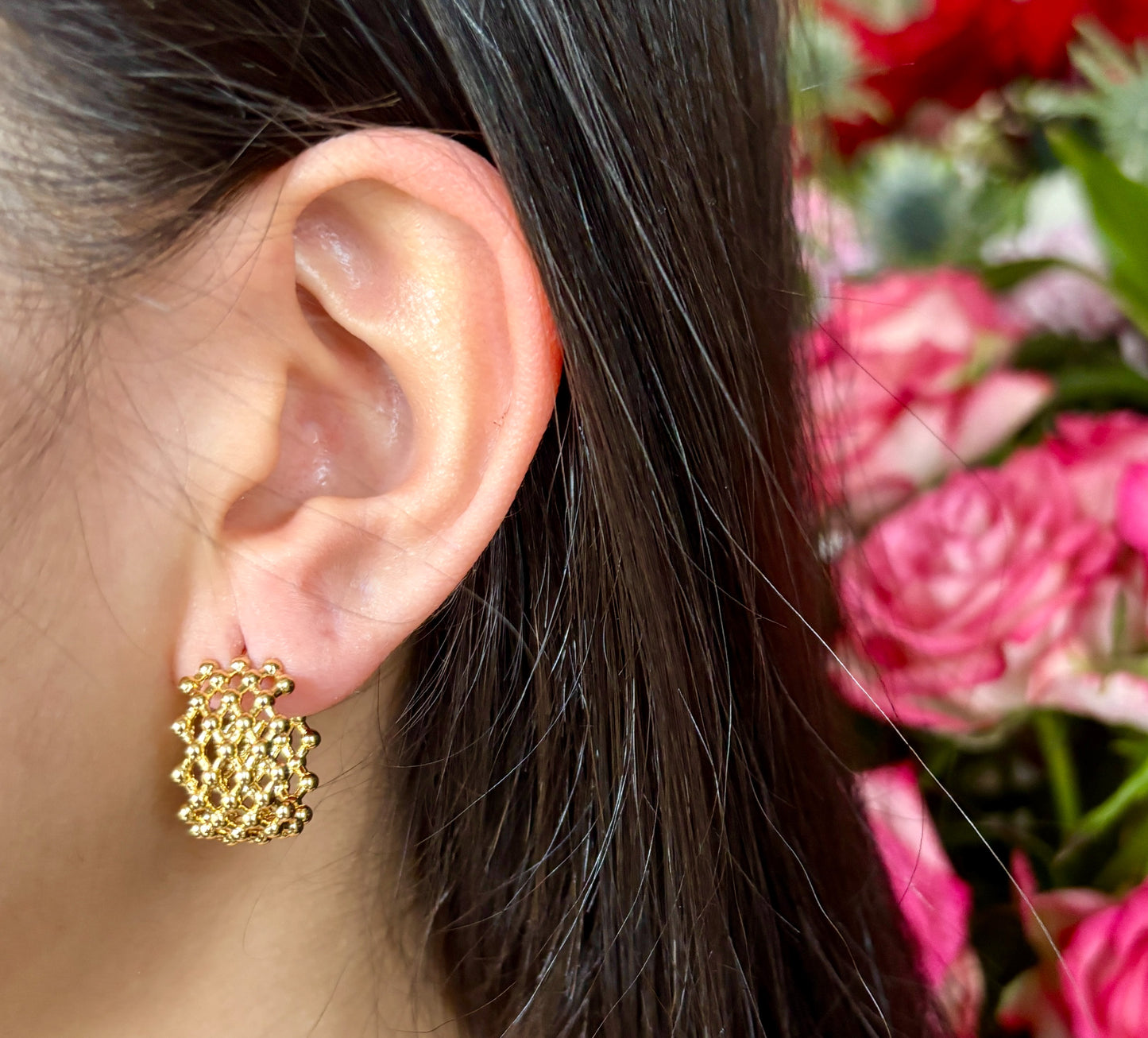 18ct Gold Plated Waffle Hoop Earrings