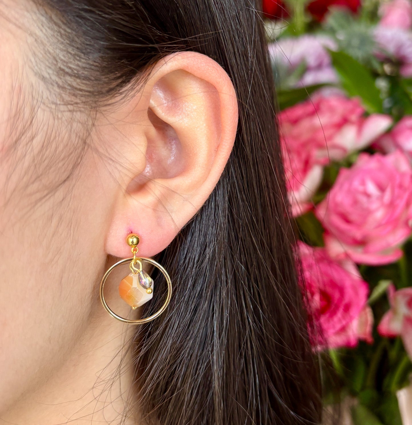 14ct Gold Plated Amber Glass Crystal Hoop Earrings