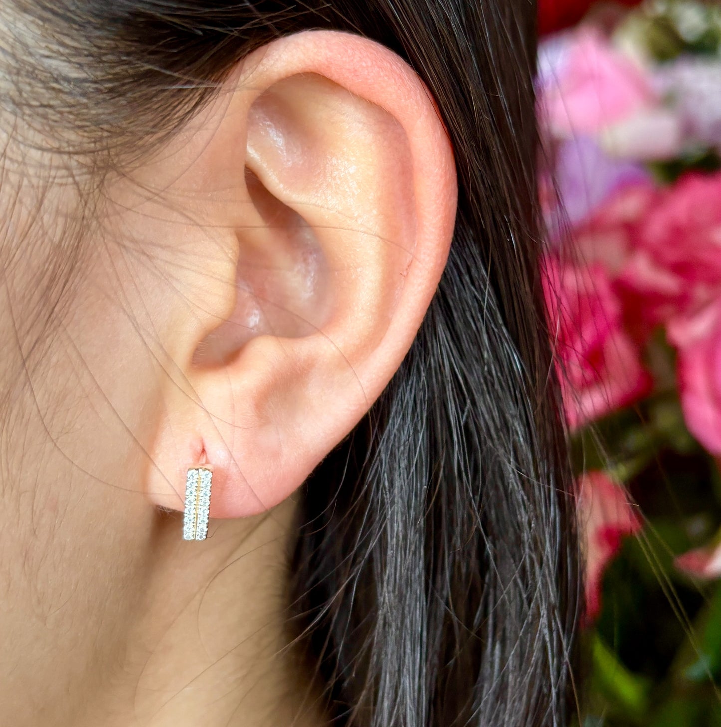 925 Sterling Silver Cubic Zirconia Square Huggie Earrings