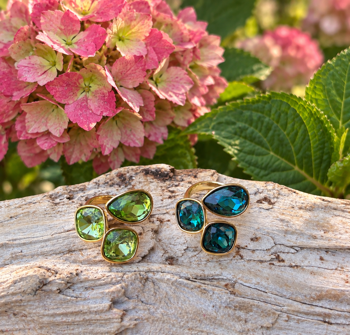 18ct Gold Plated Lime Green Faceted Glass Ring