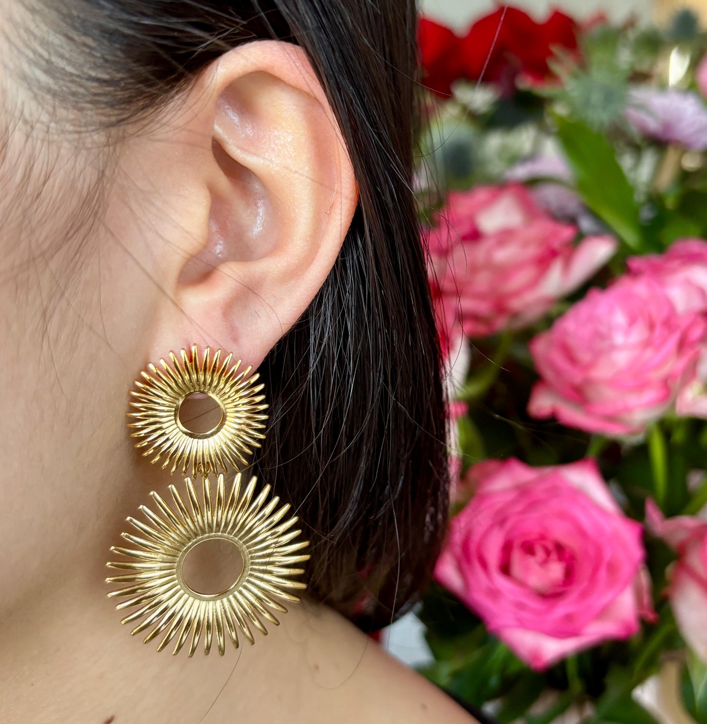 18ct Gold Plated Sunburst Dangle Earrings