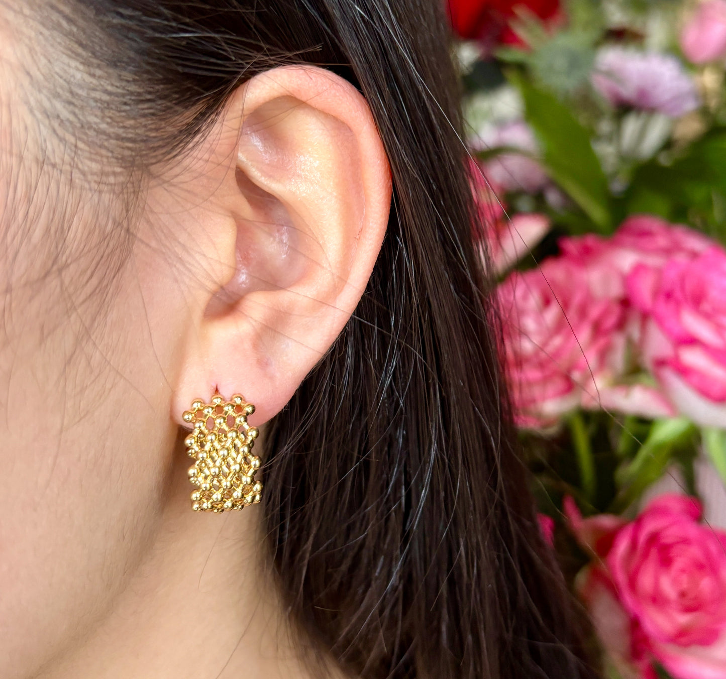 18ct Gold Plated Waffle Hoop Earrings