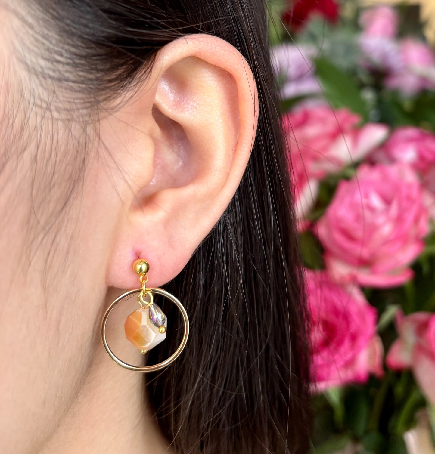 14ct Gold Plated Amber Glass Crystal Hoop Earrings
