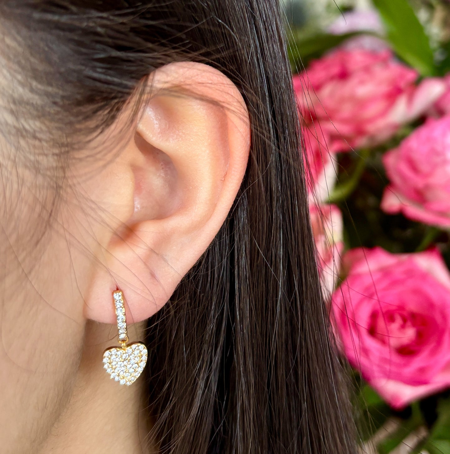 18ct Gold Plated Cubic Zirconia Heart Drop Earrings
