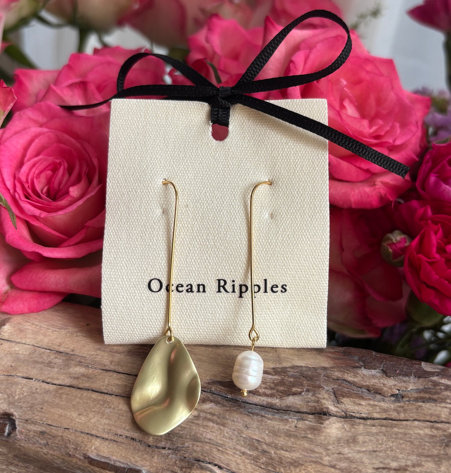 14ct Gold Plated Mismatched Pearl Leaf Earrings