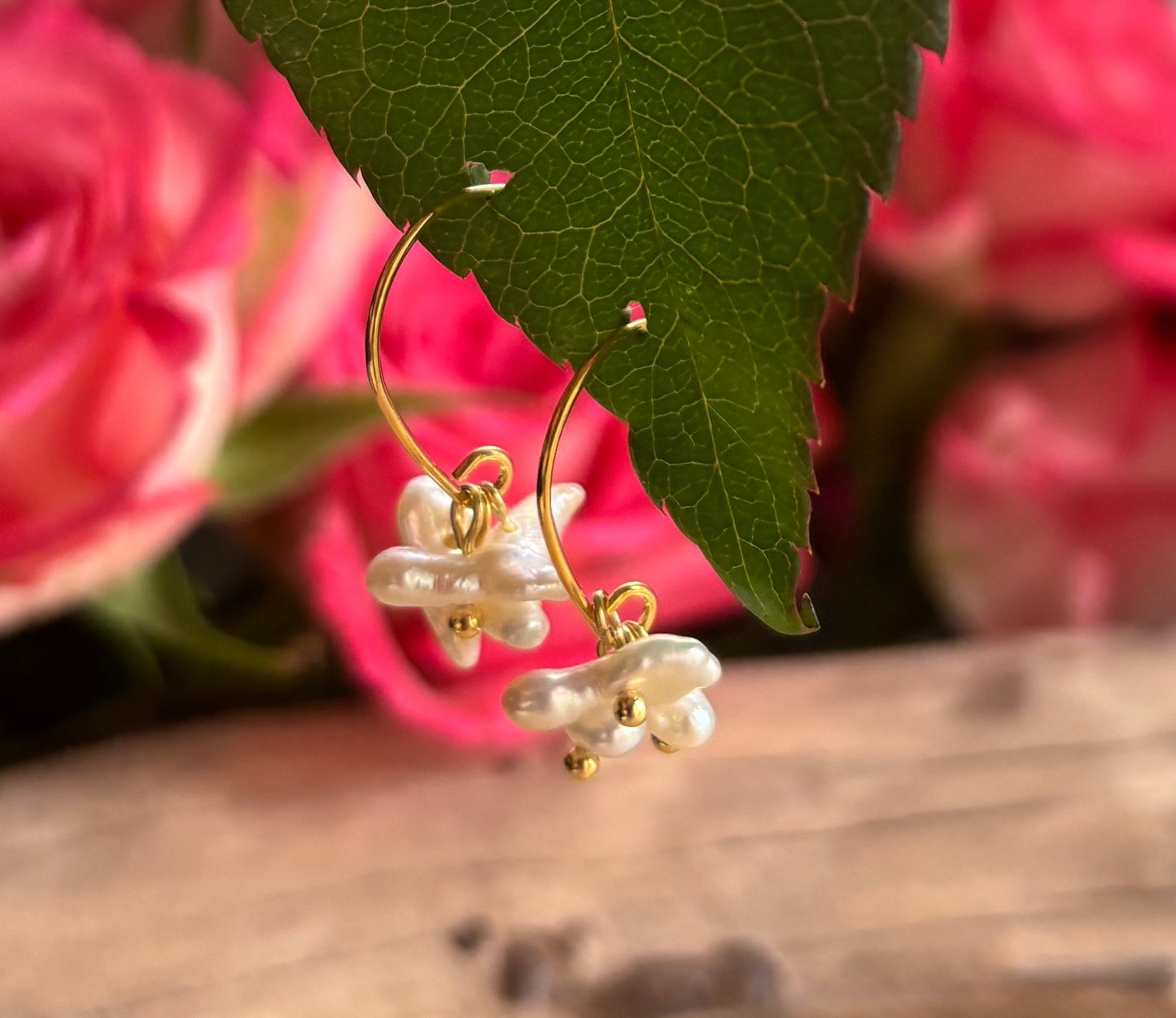 14ct Gold Plated Fresh Water Pearl Cluster Earrings