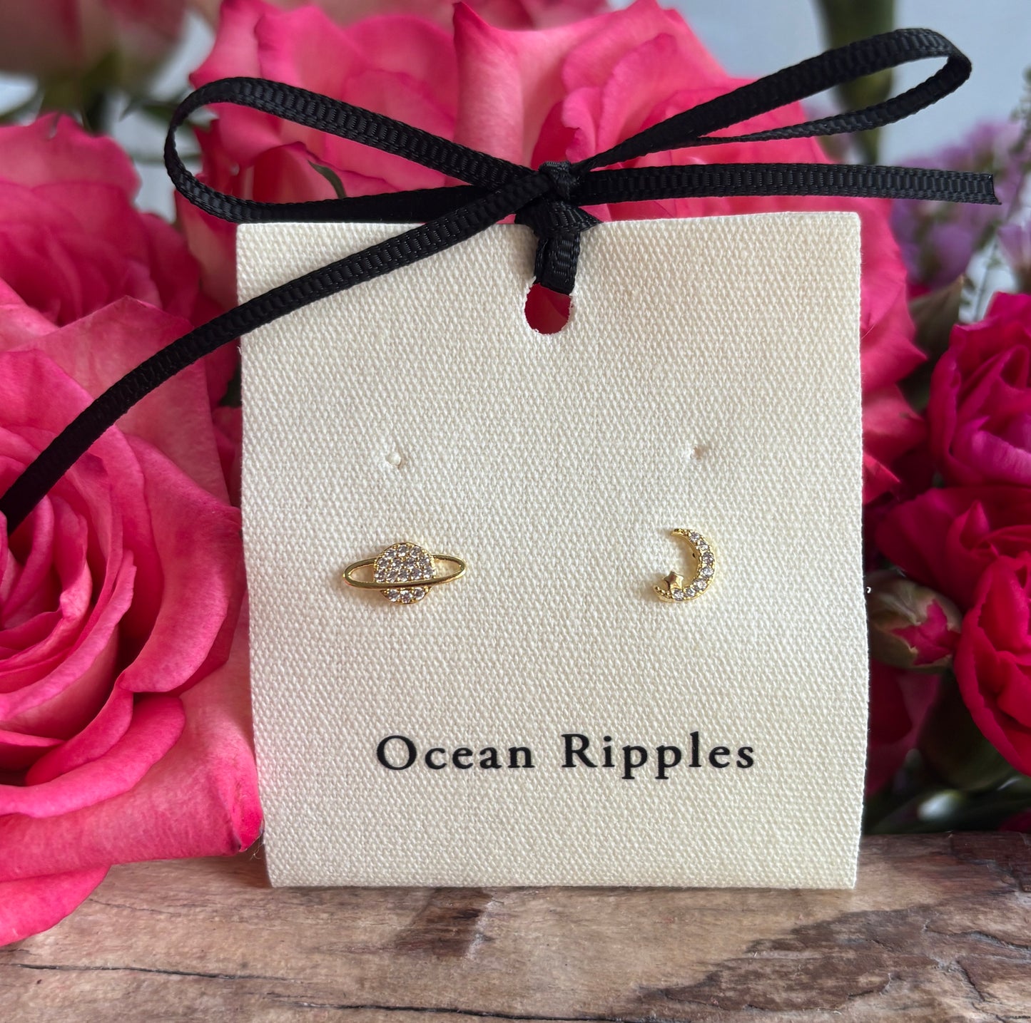 14ct Gold Plated Cubic Zirconia Mismatched Planet Earrings