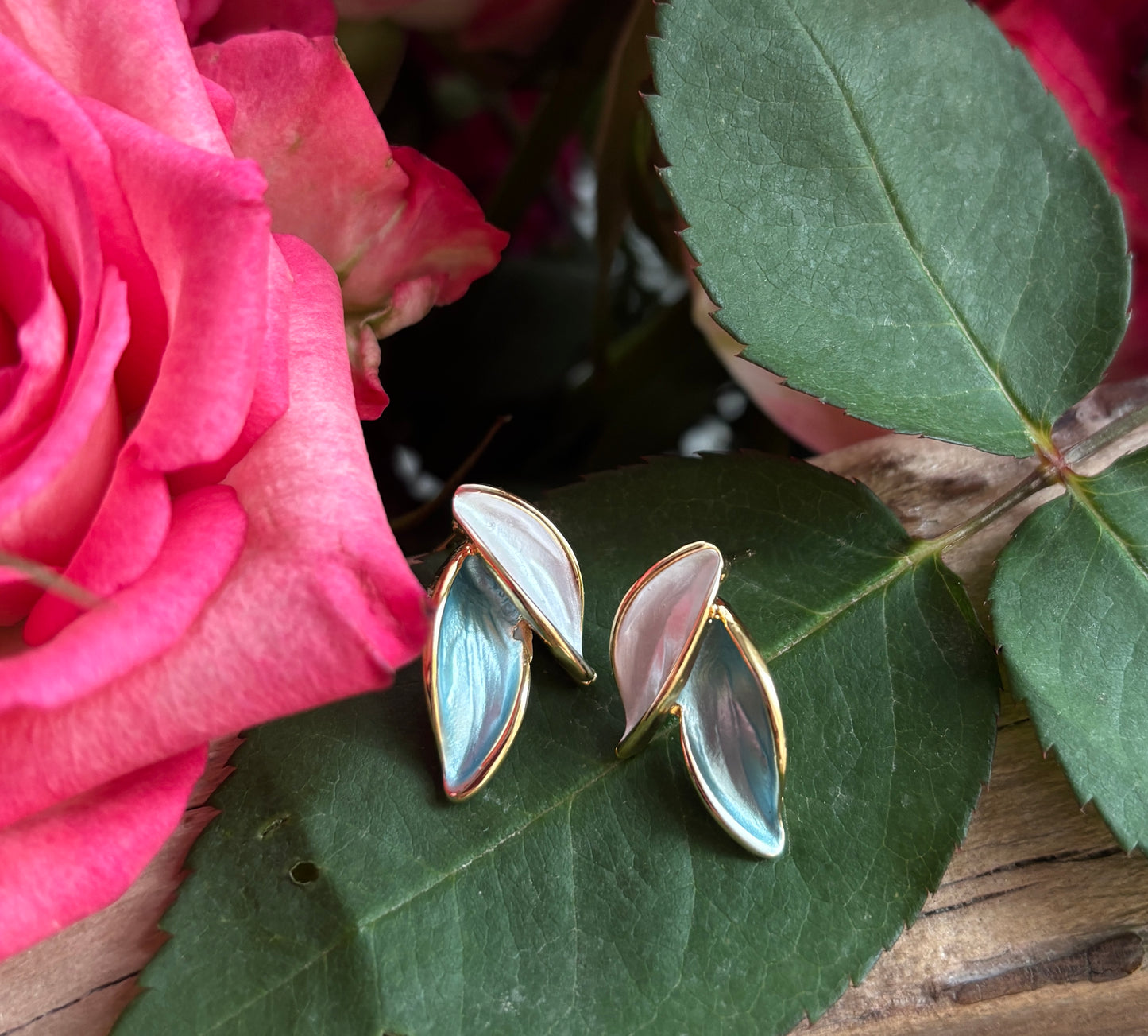 14ct Gold Plated Oil Drip Leaf Earrings