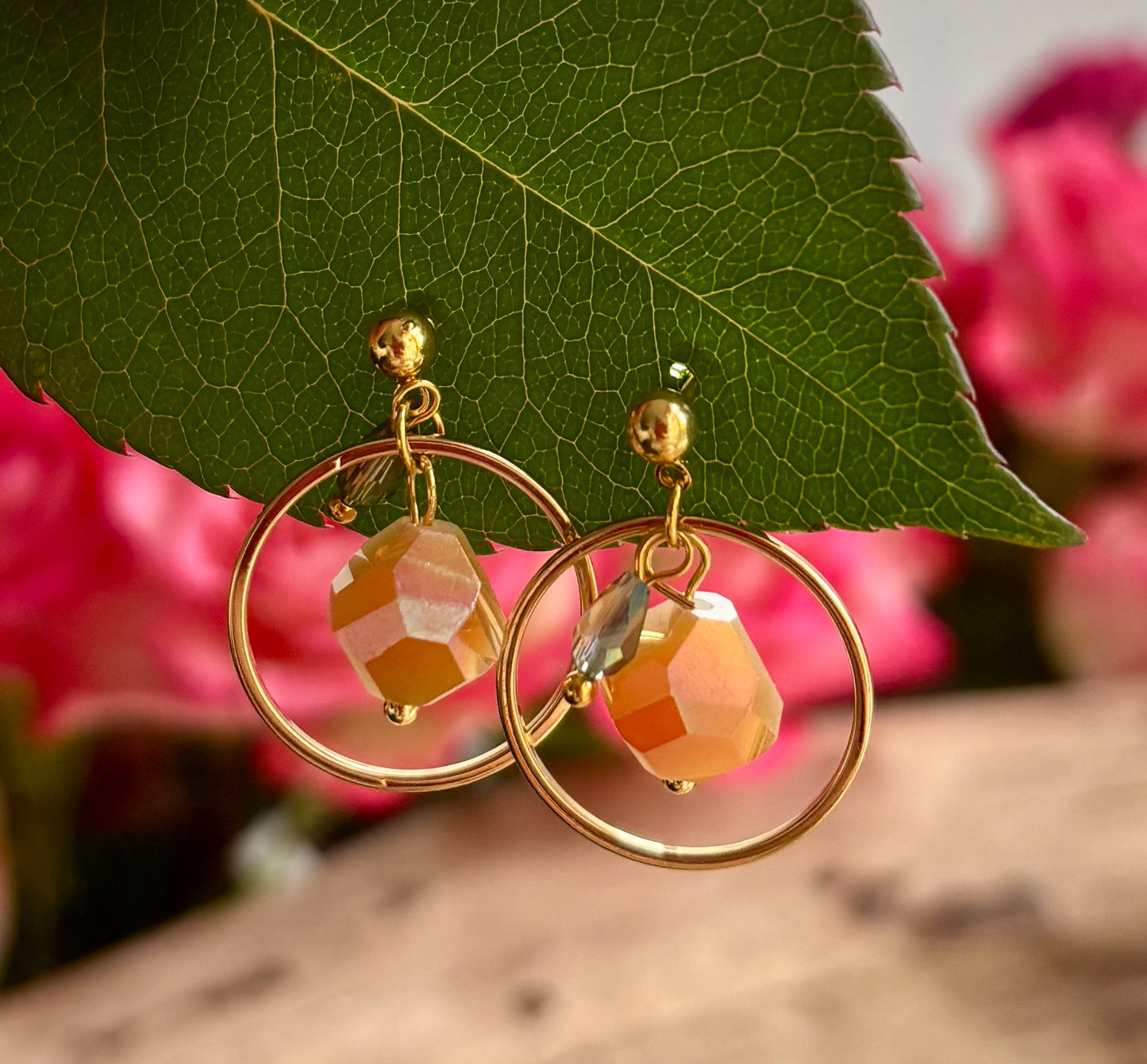 14ct Gold Plated Amber Glass Crystal Hoop Earrings