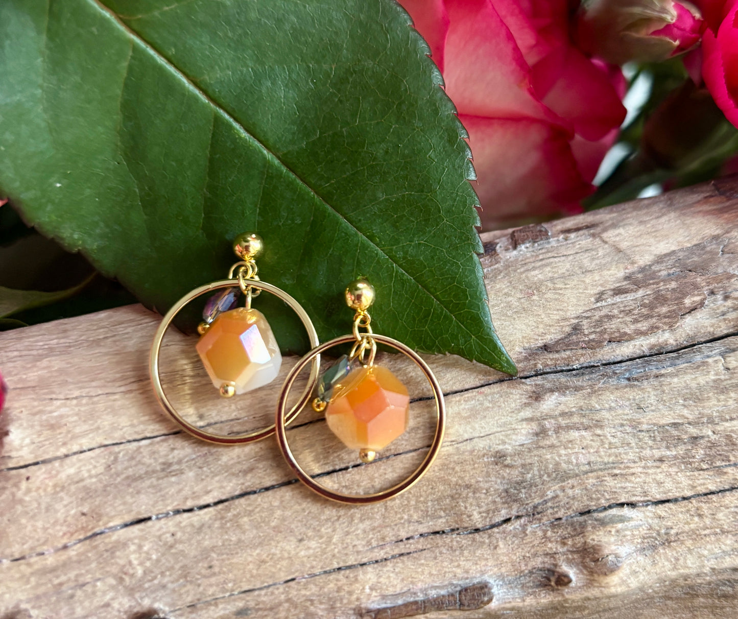 14ct Gold Plated Amber Glass Crystal Hoop Earrings