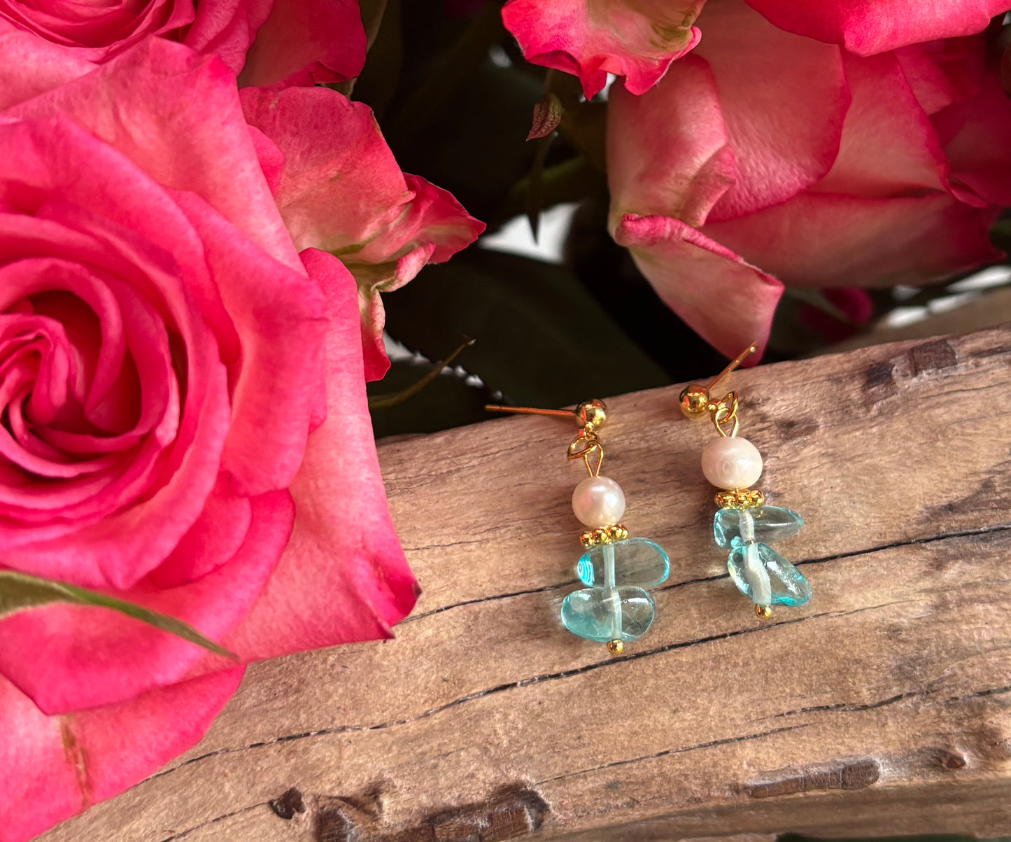14ct Gold Plated Aquamarine Cluster Drop Earrings