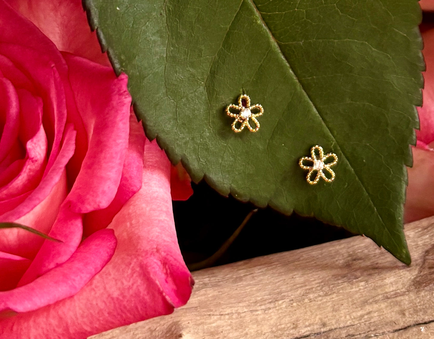 14ct Gold Plated Mini Hollow Flower Stud Earrings
