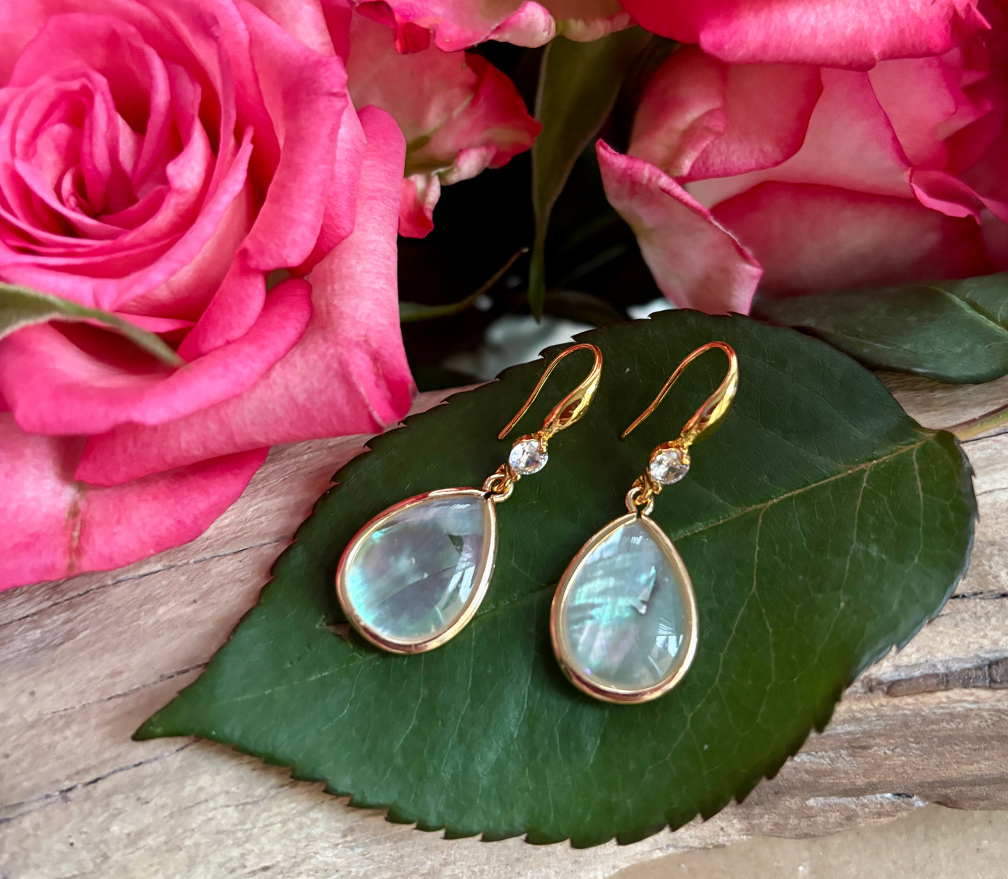 14ct Gold Plated Mother Of Pearl Drop Earrings