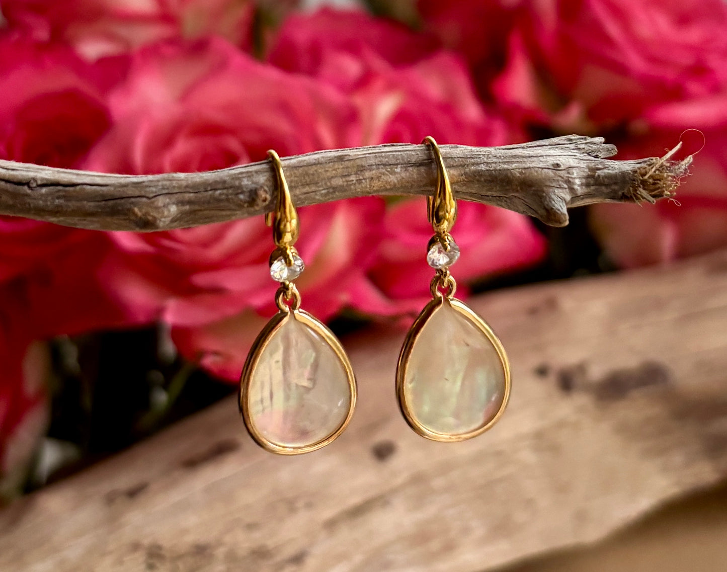 14ct Gold Plated Mother Of Pearl Drop Earrings