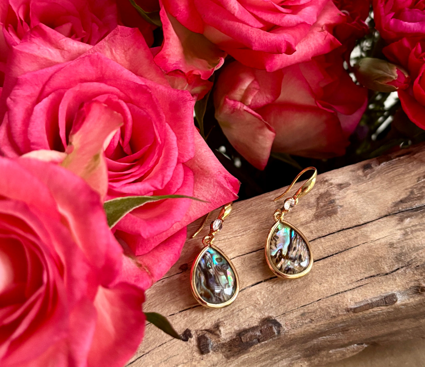 14ct Gold Plated Abalone Shell Drop Earrings