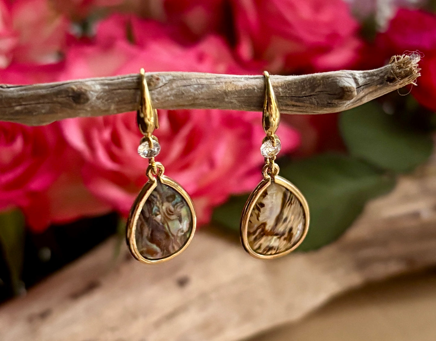 14ct Gold Plated Abalone Shell Drop Earrings