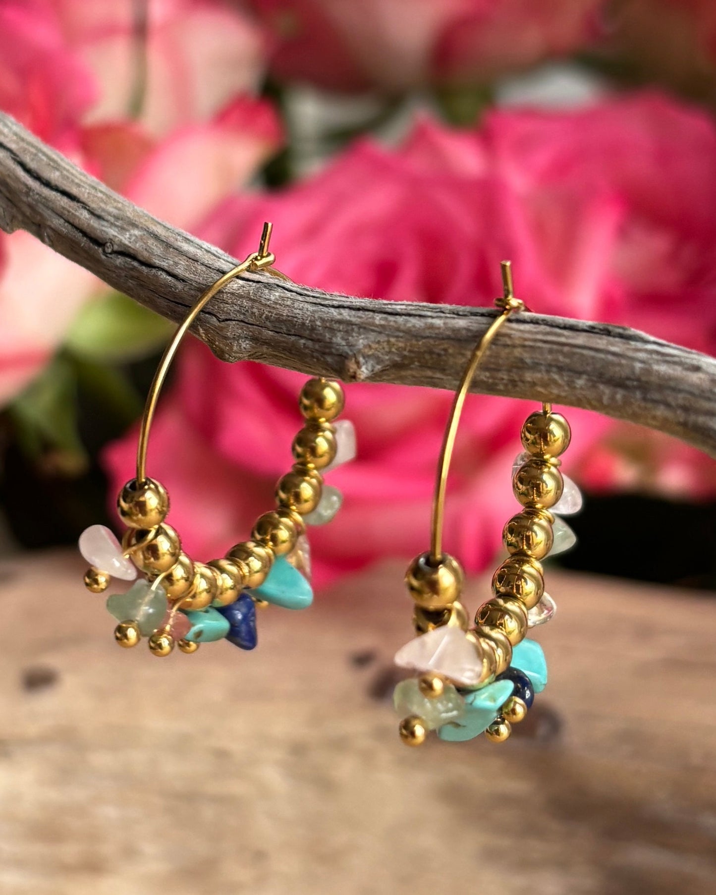 18ct Gold Plated Gemstone Cluster Hoop Earrings