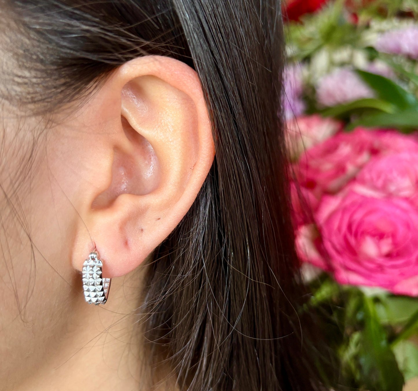 925 Sterling Silver Textured Heart Hoop Earrings