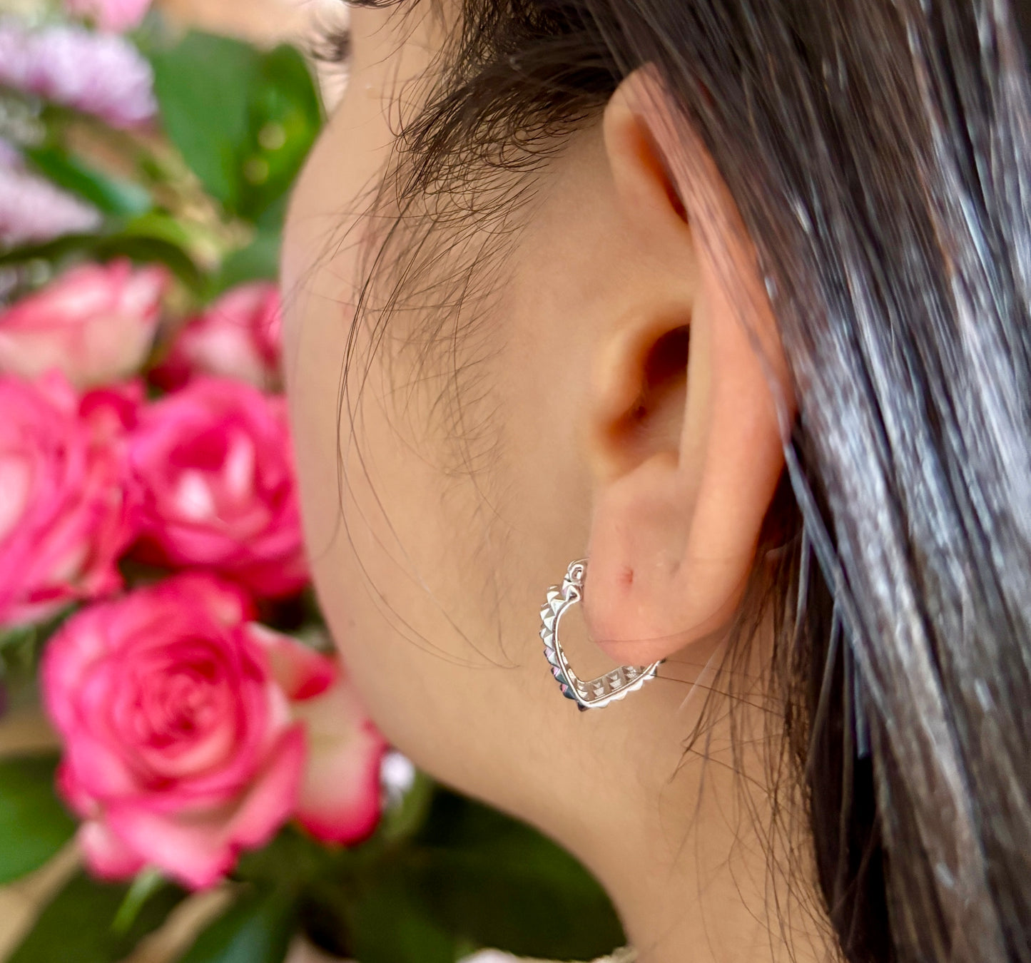 925 Sterling Silver Textured Heart Hoop Earrings