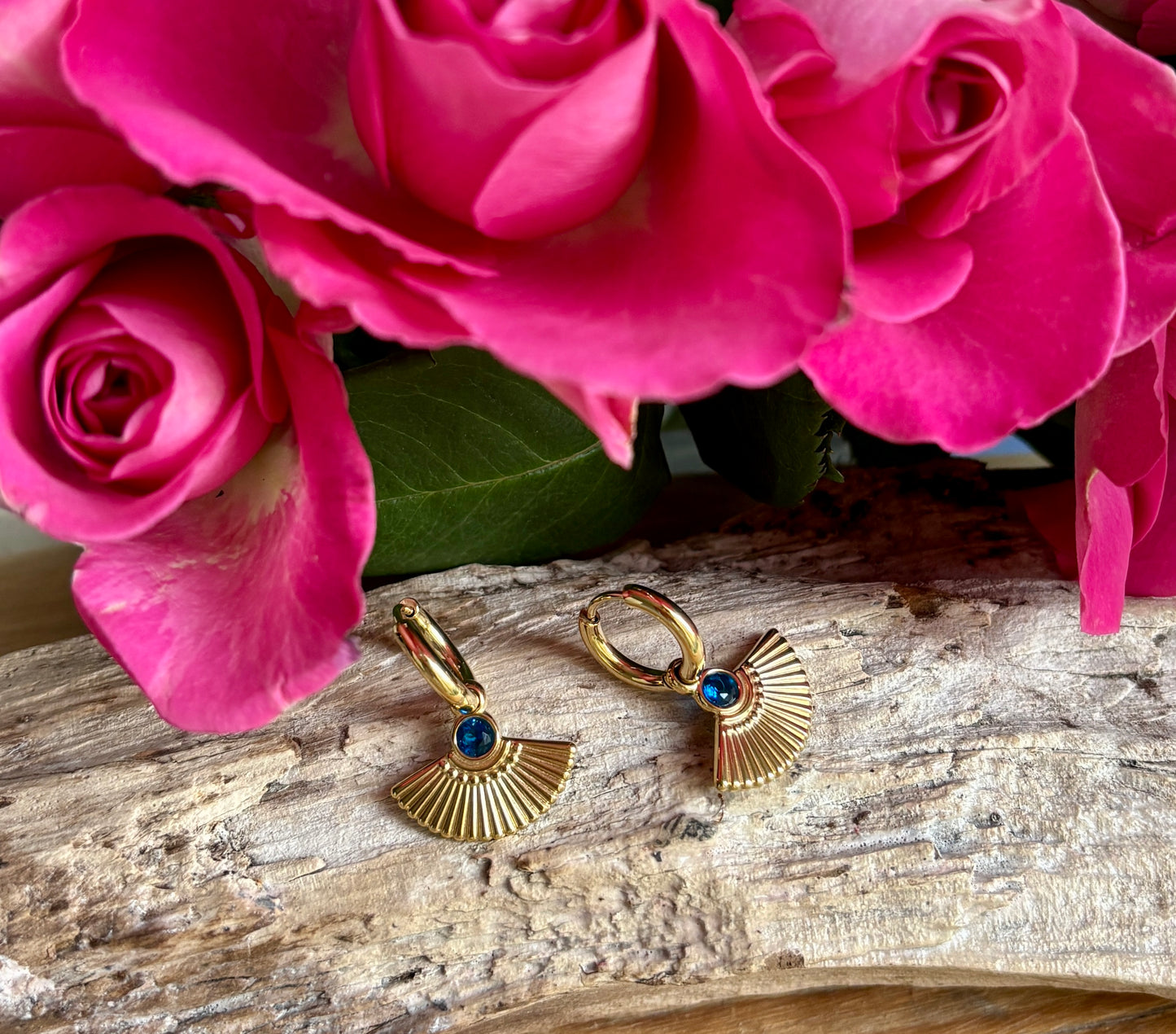 18ct Gold Plated Fan Drop Huggie Earrings - Available in Silver