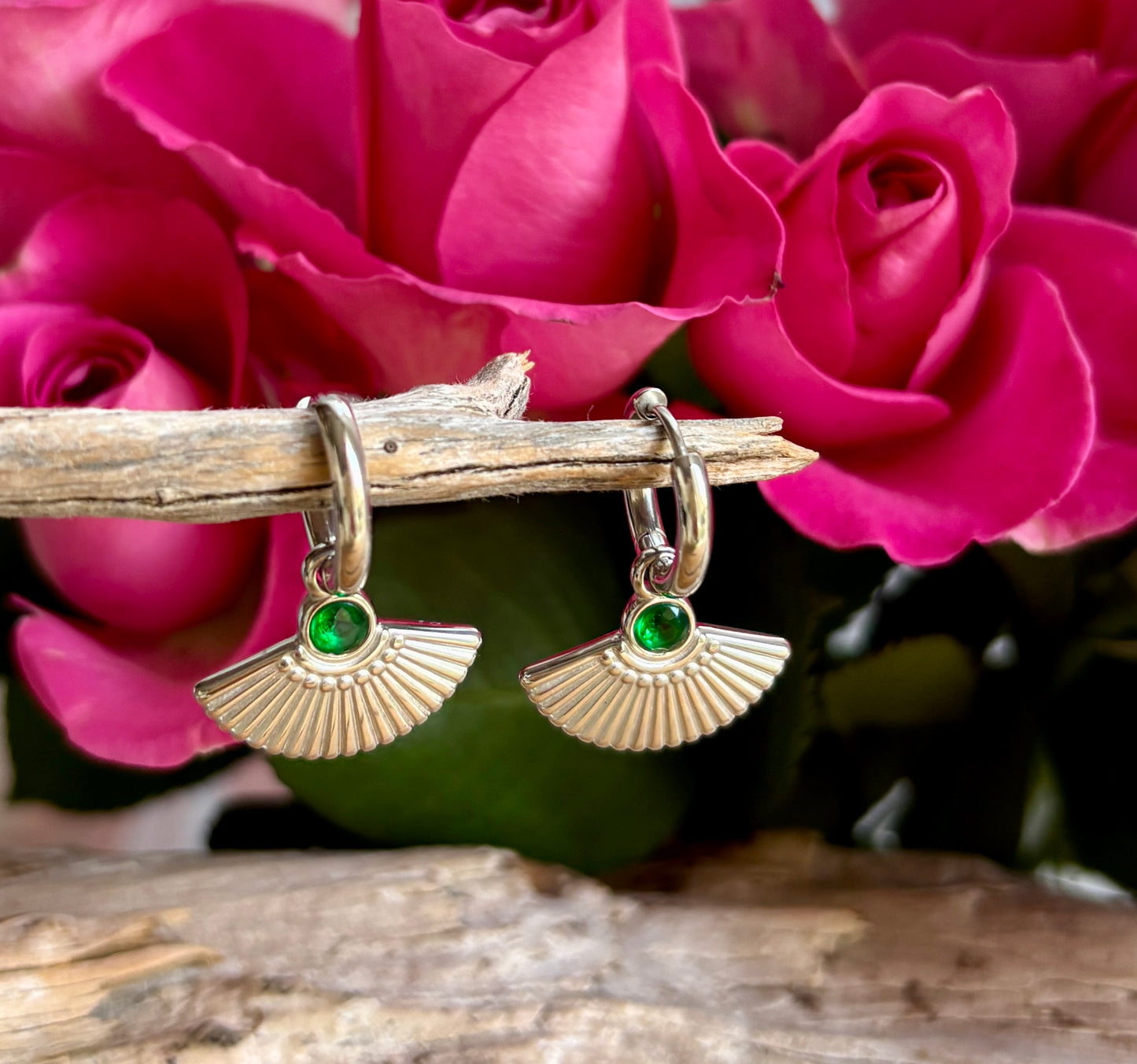 18ct Gold Plated Fan Drop Huggie Earrings - Available in Silver