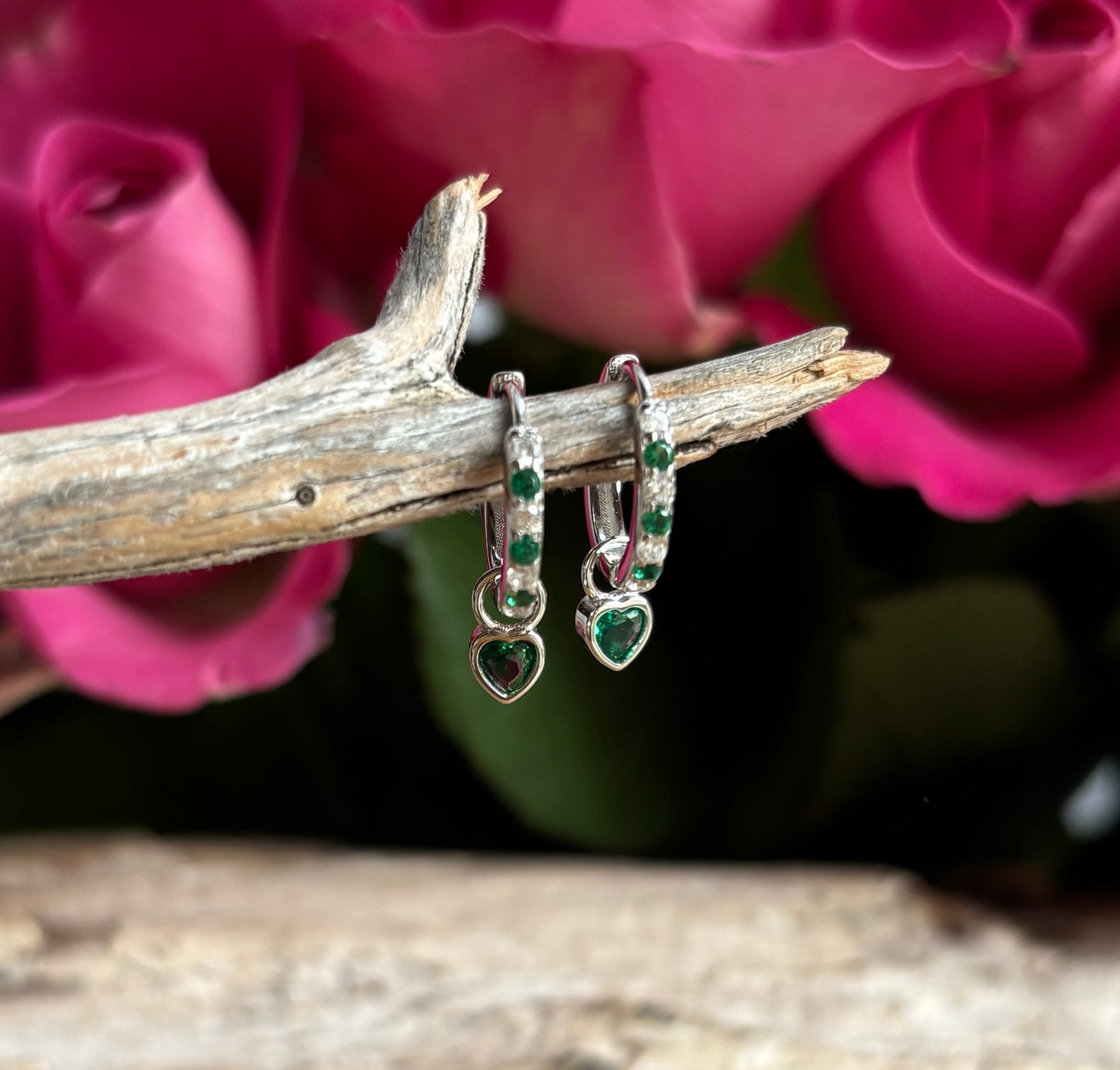 925 Sterling Silver Cubic Zirconia Heart Drop Huggie Earrings