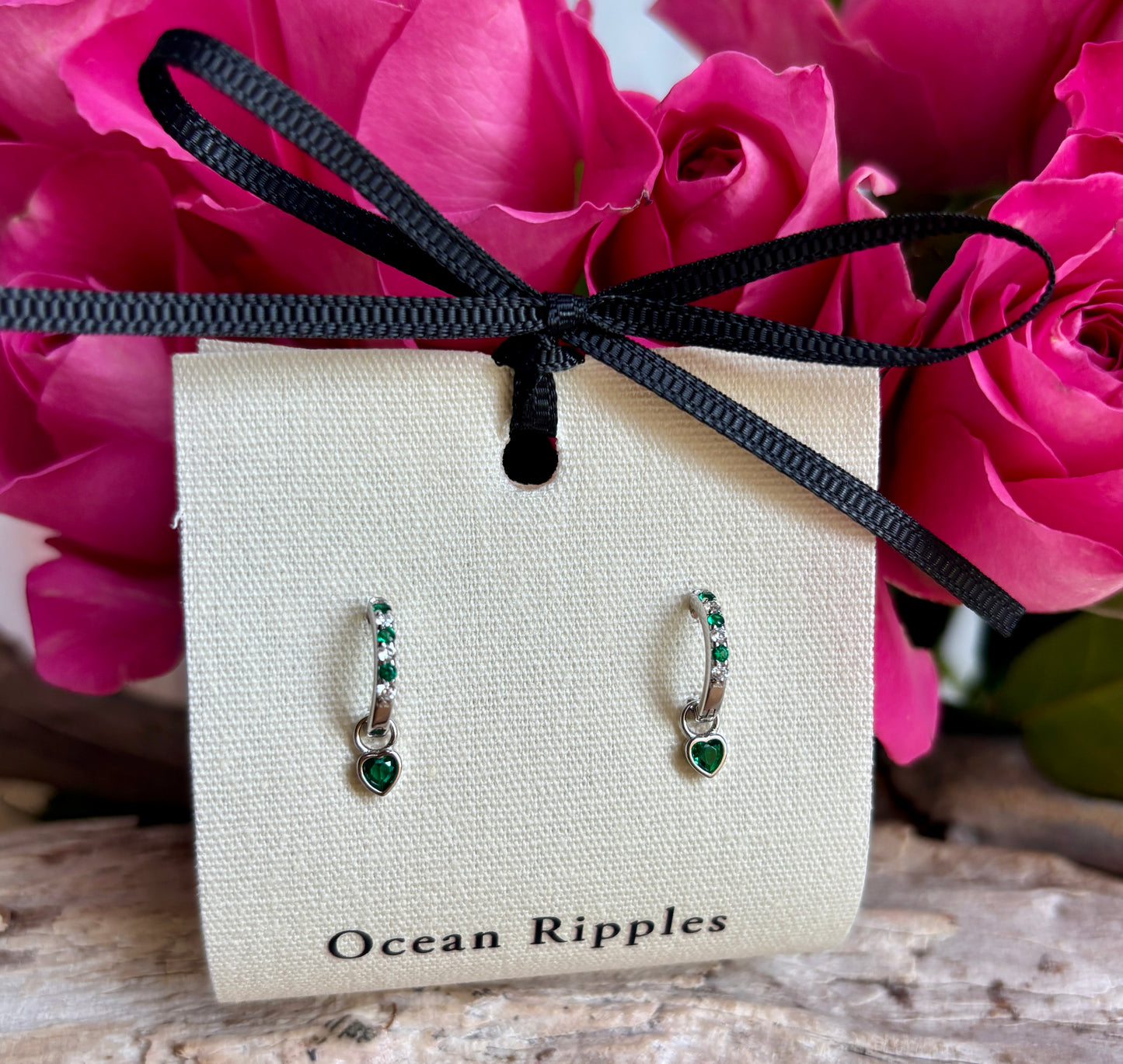 925 Sterling Silver Cubic Zirconia Heart Drop Huggie Earrings