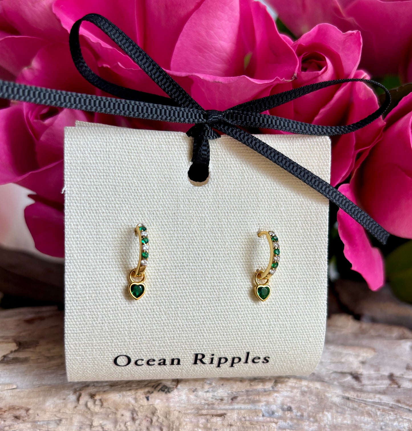18ct Gold Plated Cubic Zirconia Heart Drop Huggie Earrings