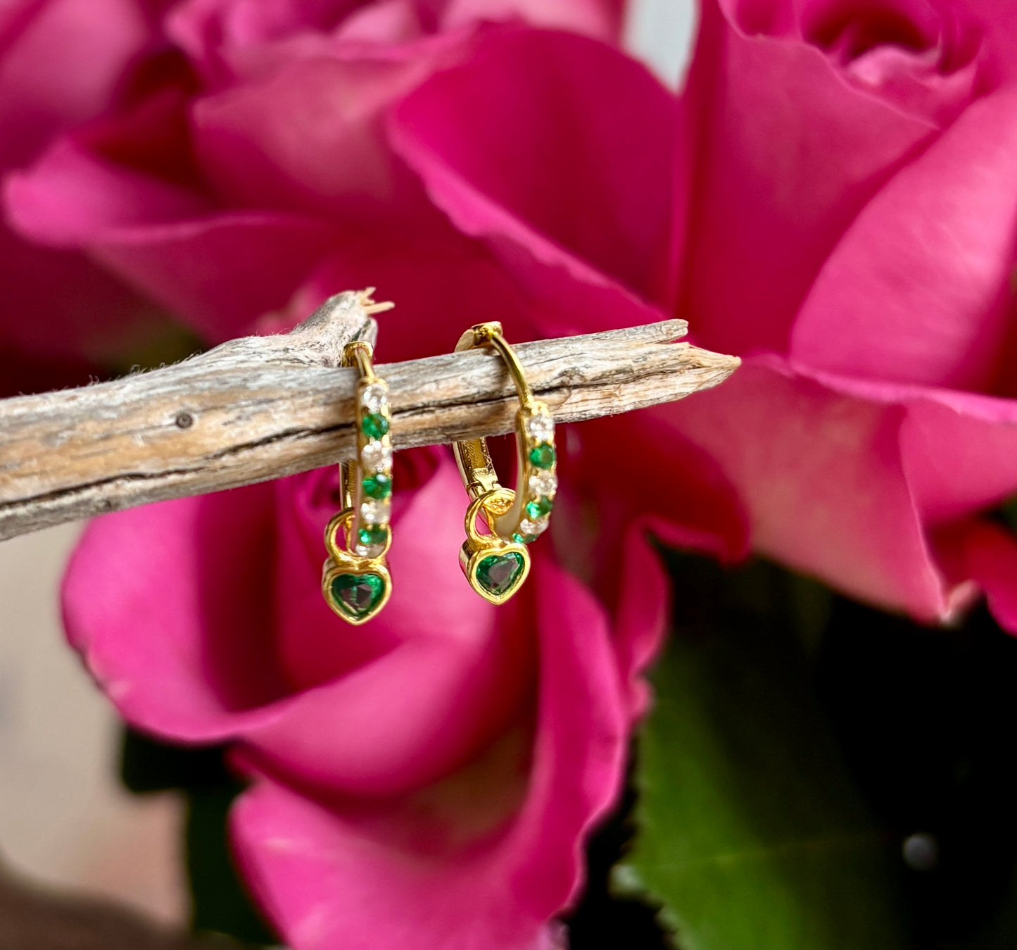 18ct Gold Plated Cubic Zirconia Heart Drop Huggie Earrings