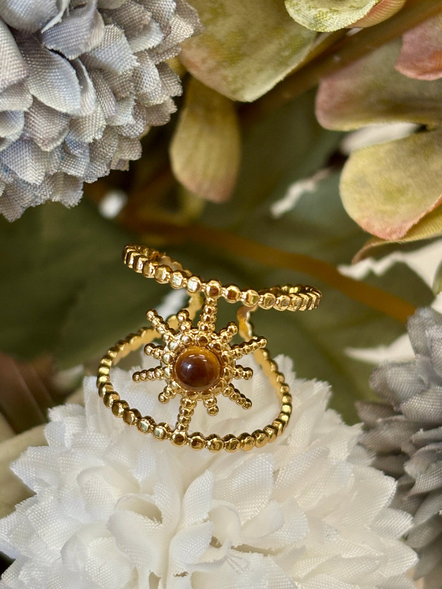 18ct Gold Plated Tiger's Eye Star Ring