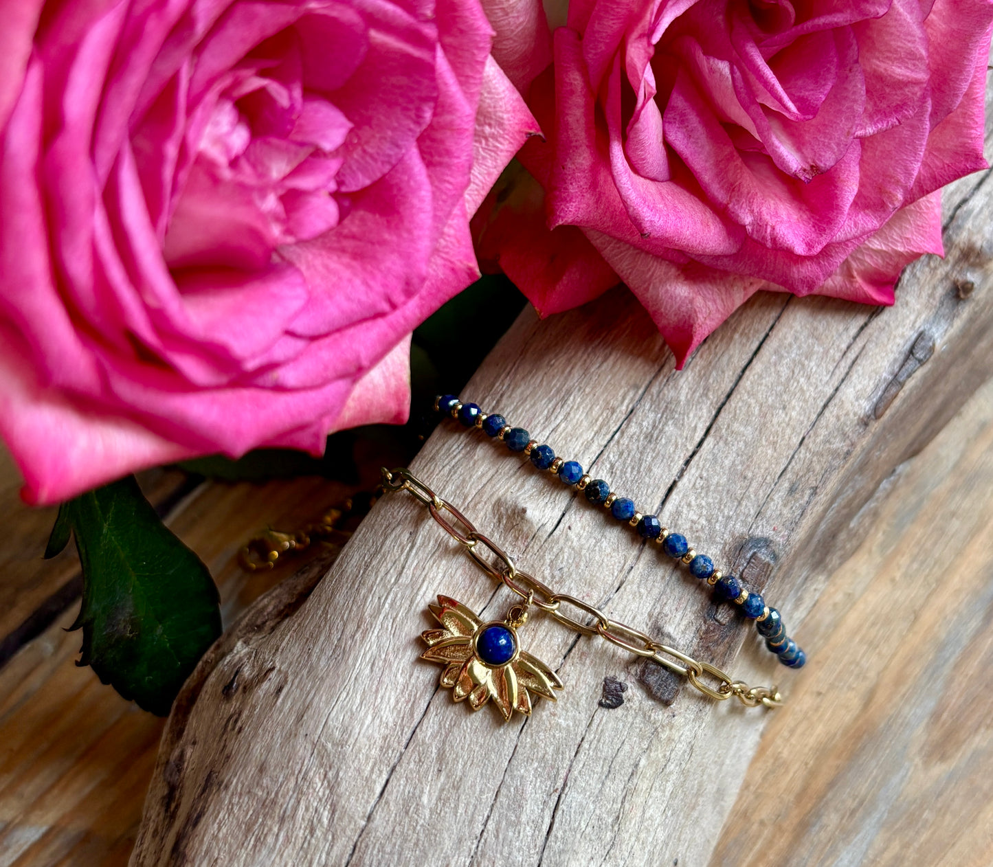 18ct Gold Plated Lapis Lazuli Double Chain Bracelet