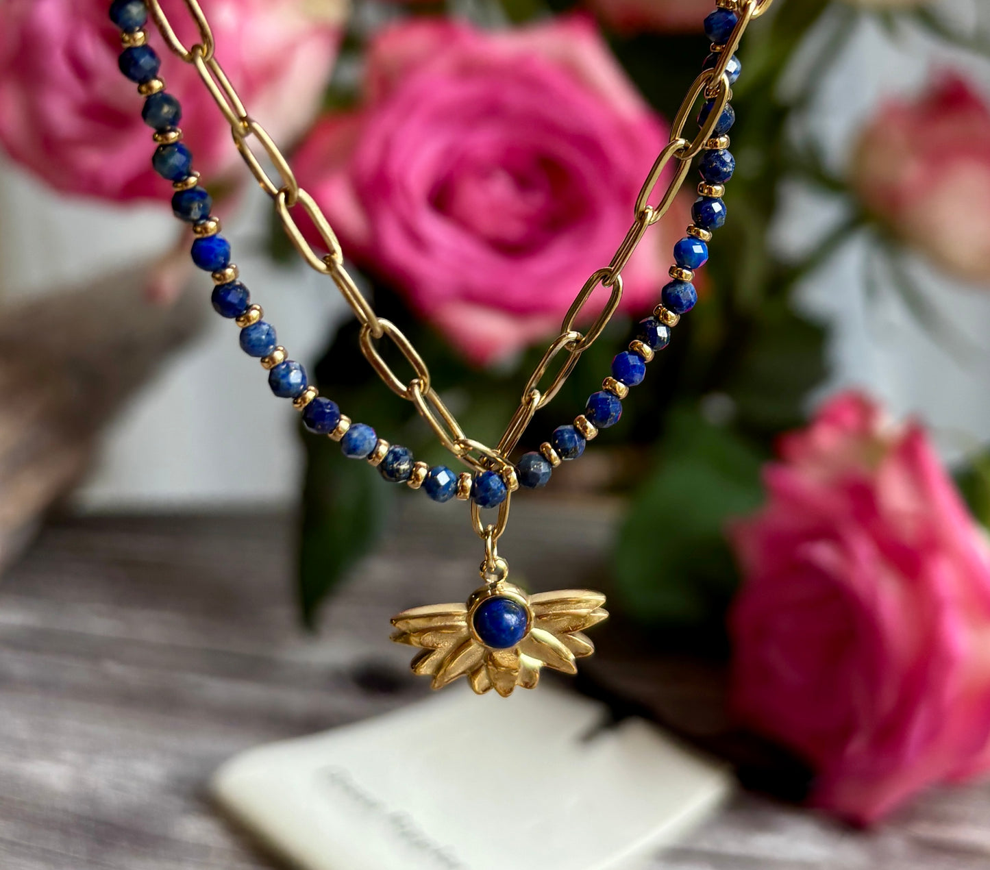 18ct Gold Plated Lapis Lazuli Double Chain Bracelet