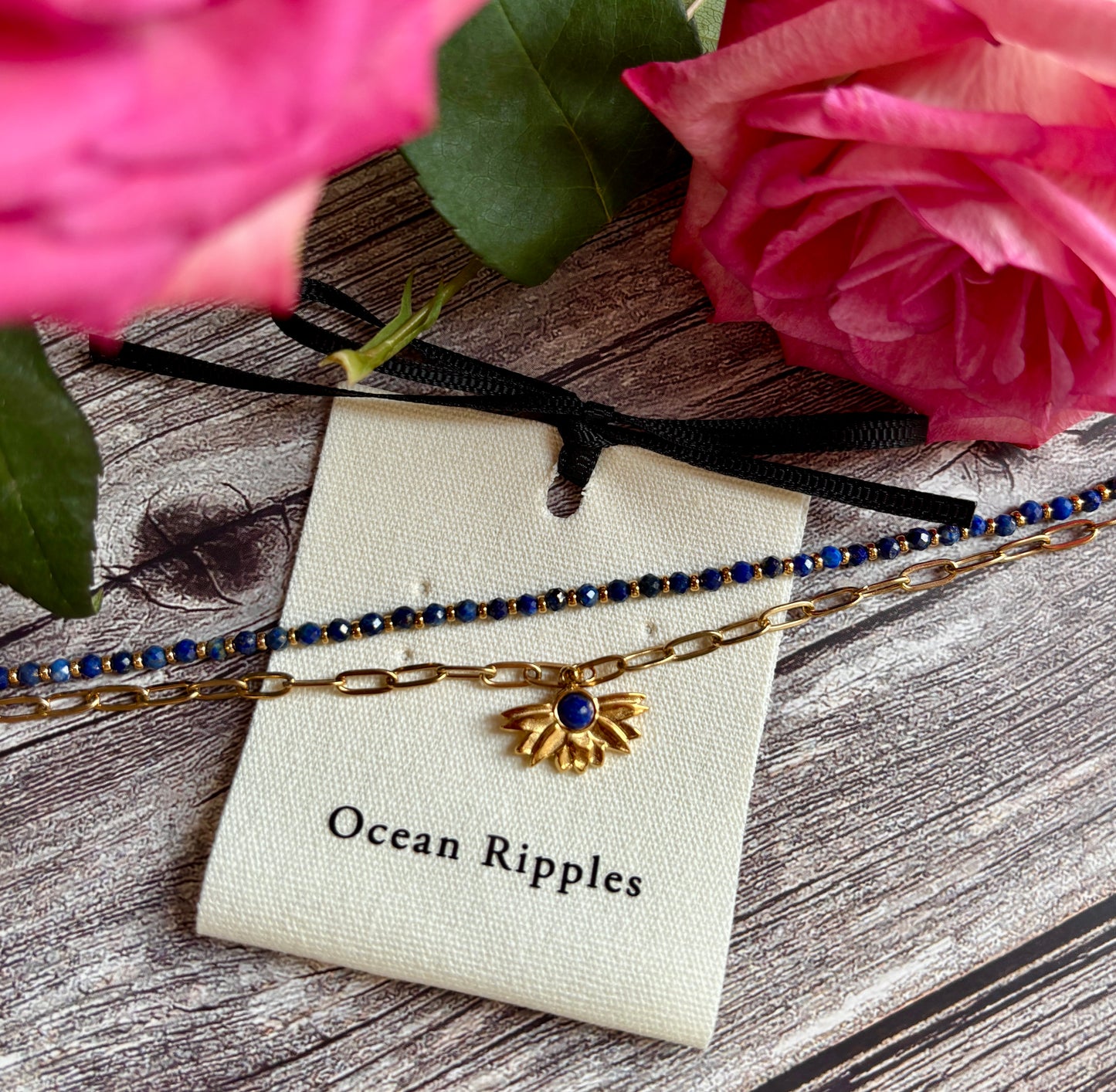 18ct Gold Plated Lapis Lazuli Double Chain Bracelet