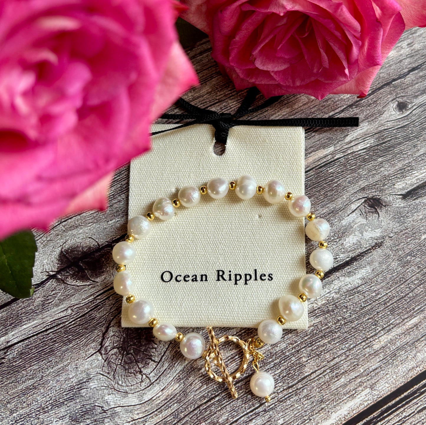 14ct Gold Plated Fresh Water Pearl T- Bar Bracelet