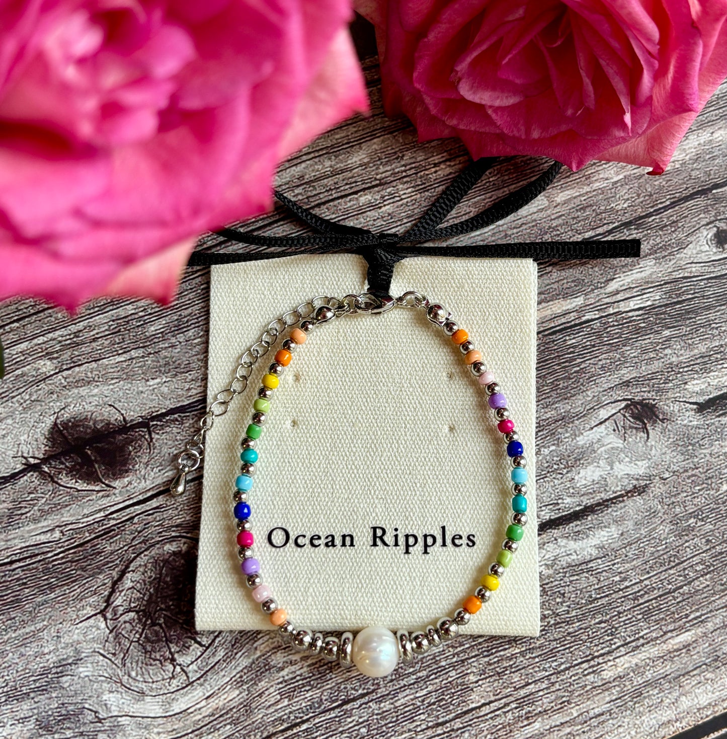 18ct Gold Plated Pearl Miyuki Rainbow Bracelet - Available In Silver