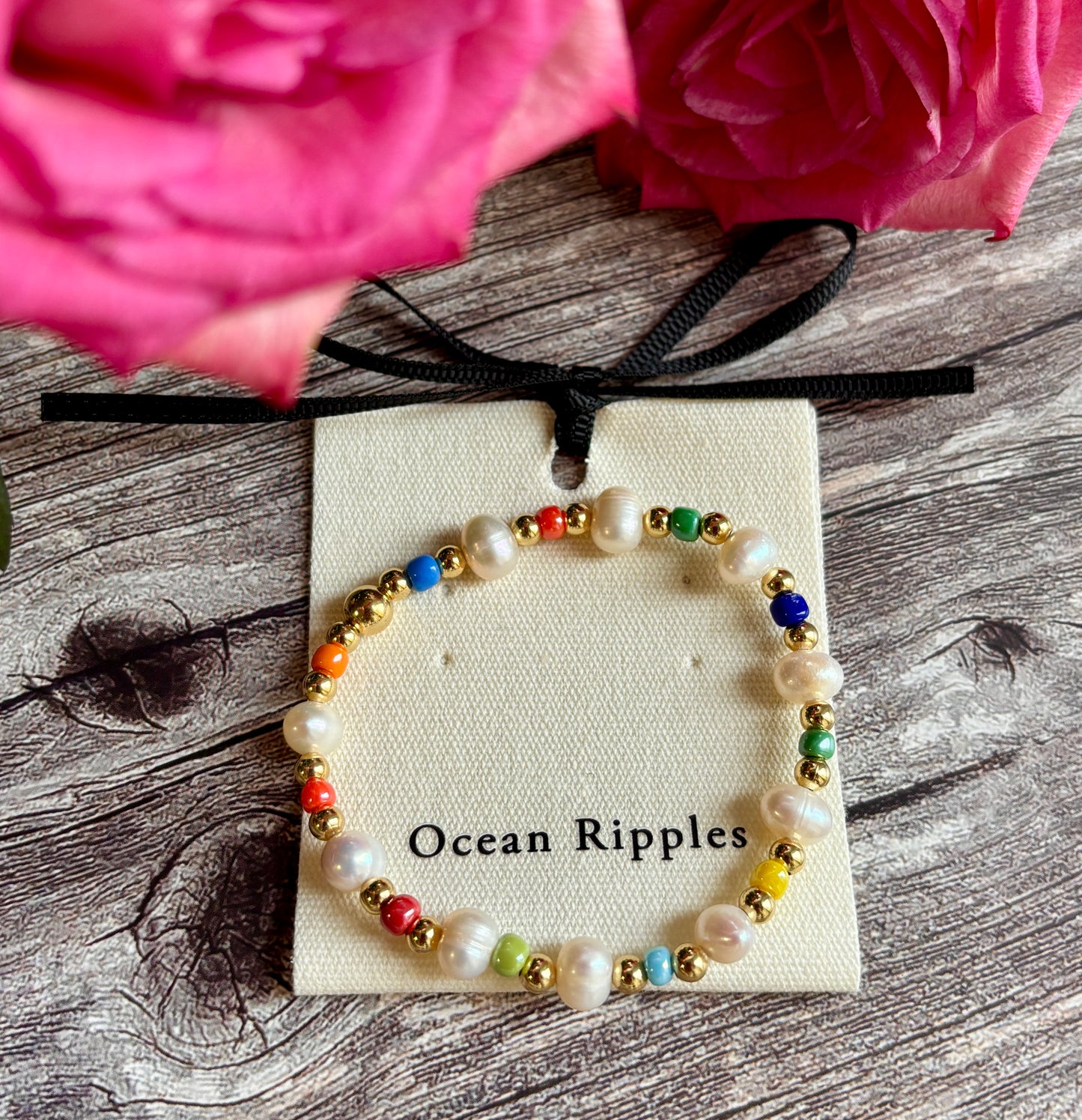 18ct Gold Plated Fresh Water Pearl Elastic Bracelet