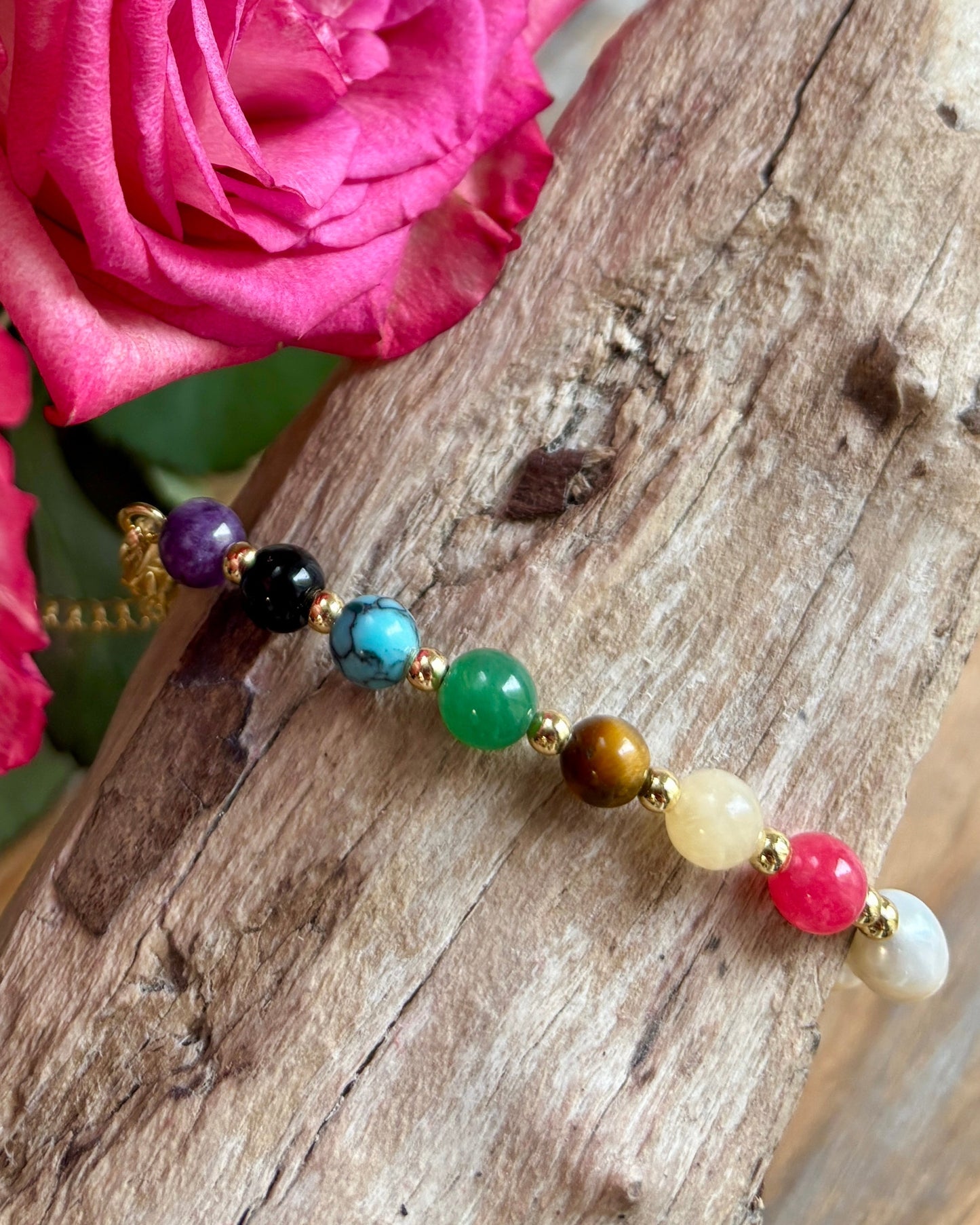 14ct Gold Plated Fresh Water Pearl Healing Stone Bracelet