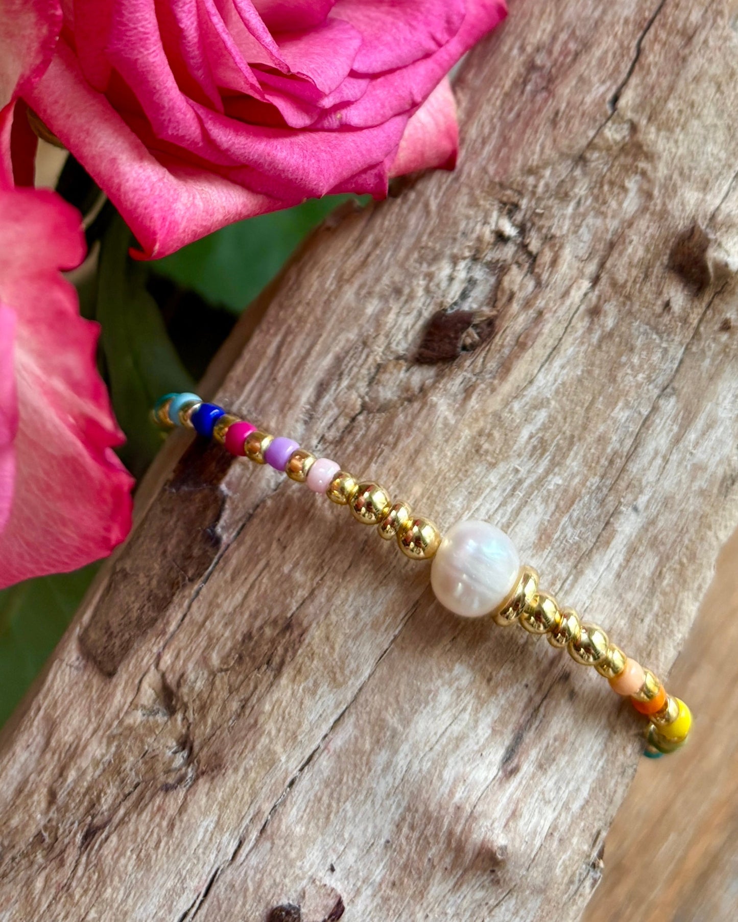 18ct Gold Plated Pearl Miyuki Rainbow Bracelet - Available In Silver