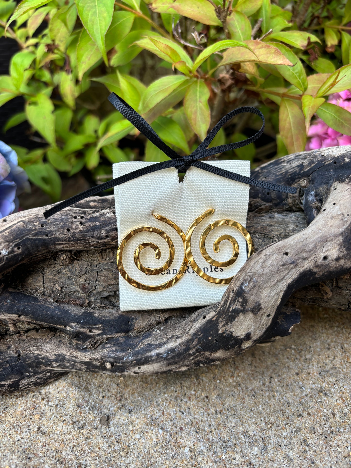 18ct Gold Plated Hammered Spiral Earrings