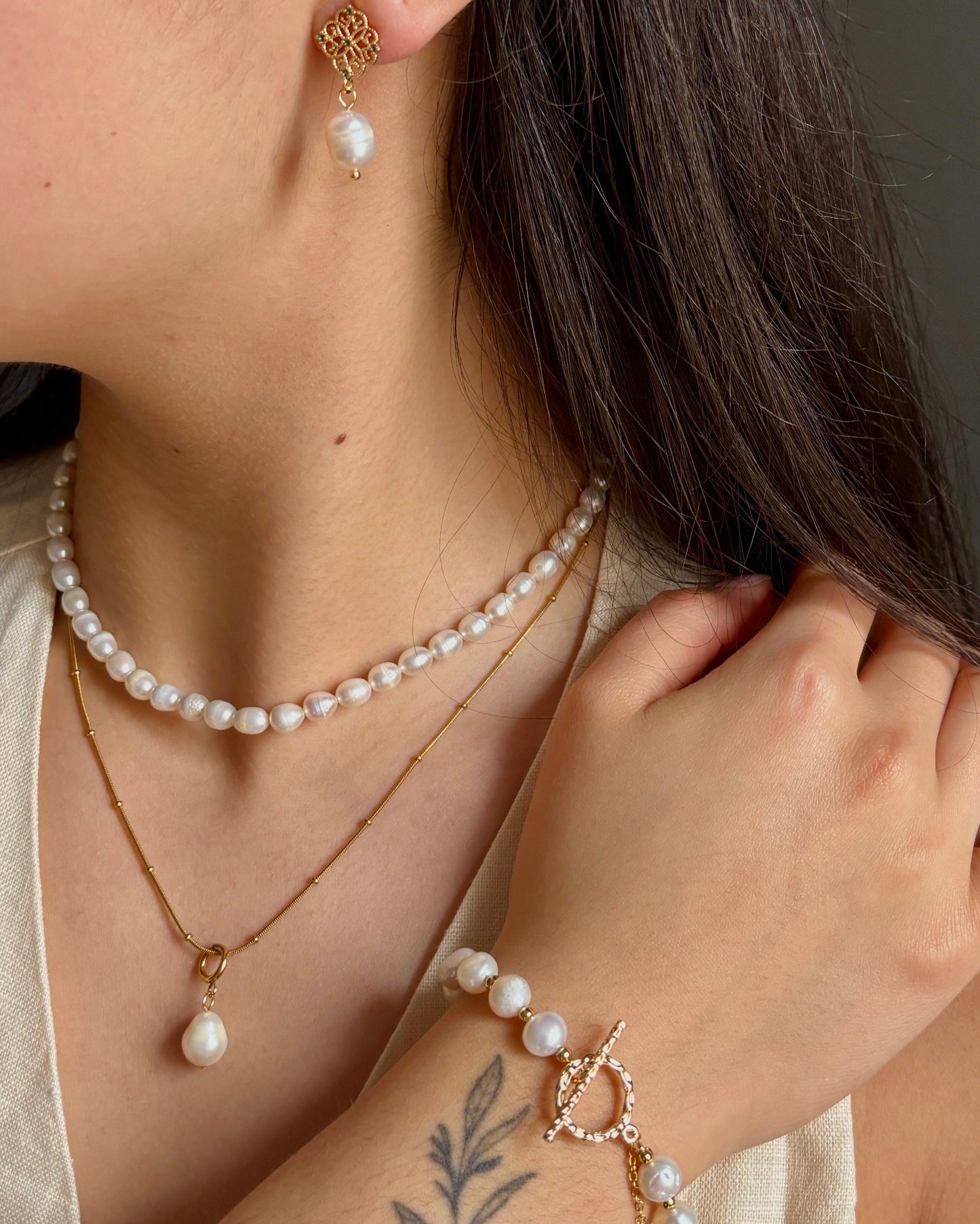 18ct Gold Plated Single Pearl Necklace - Personalisation Available