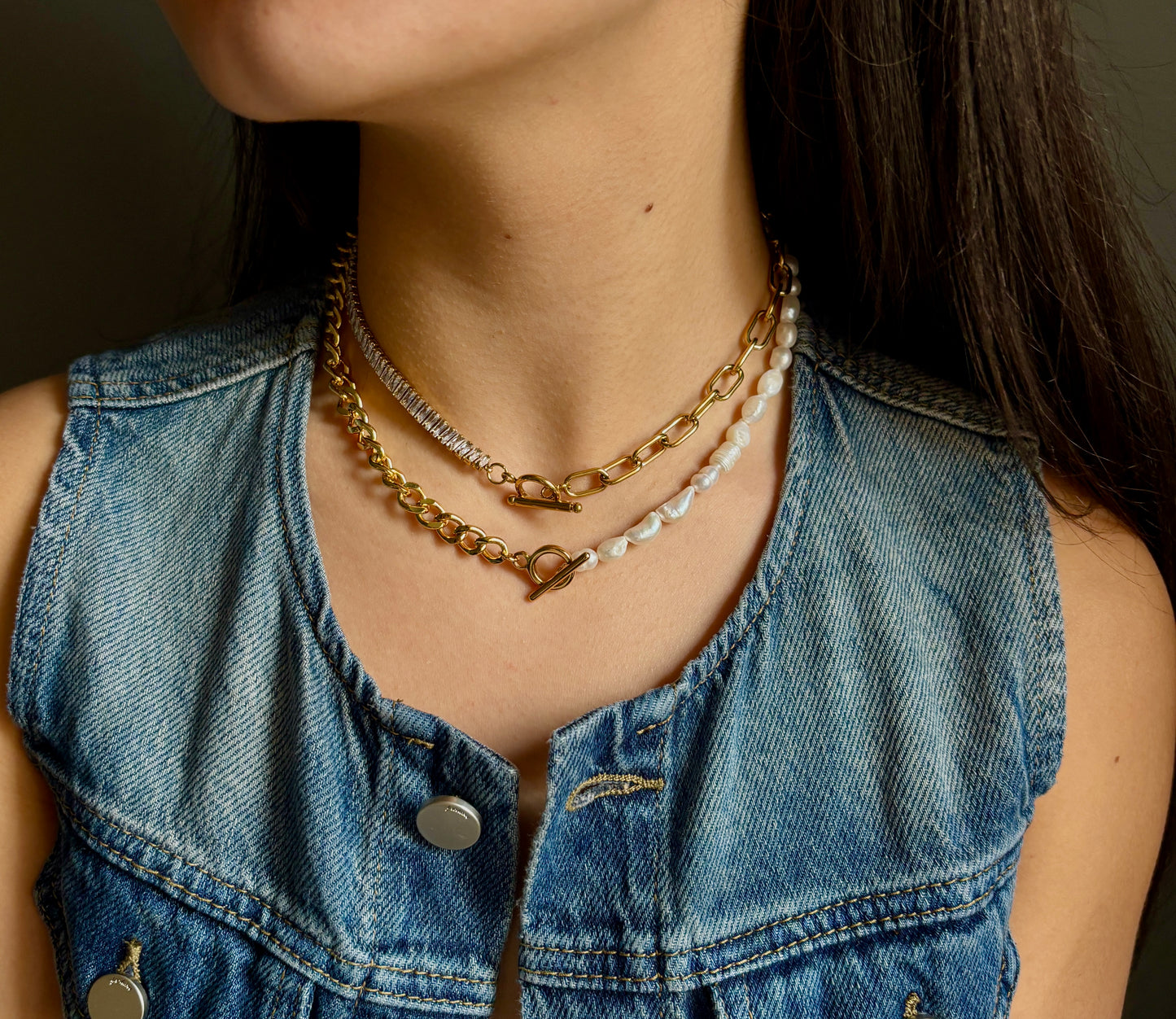 18ct Gold Plated Cubic Zirconia T Bar Necklace