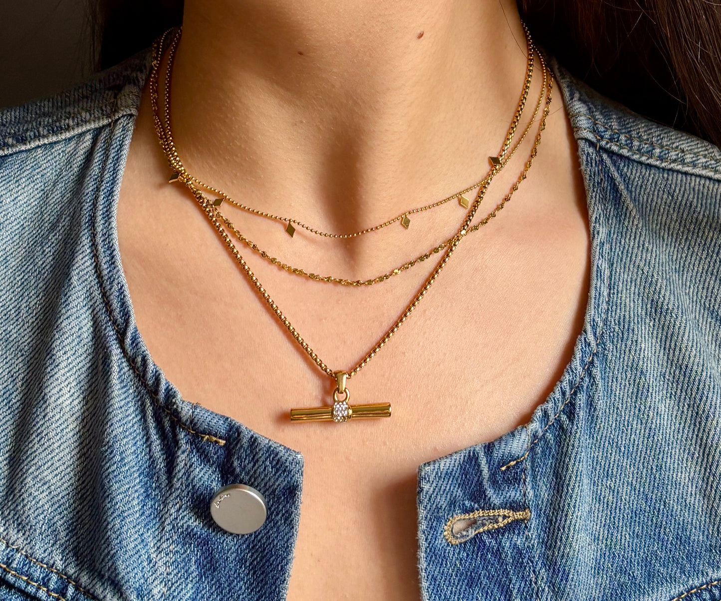 18ct Gold Plated Cubic Zirconia T Bar Necklace