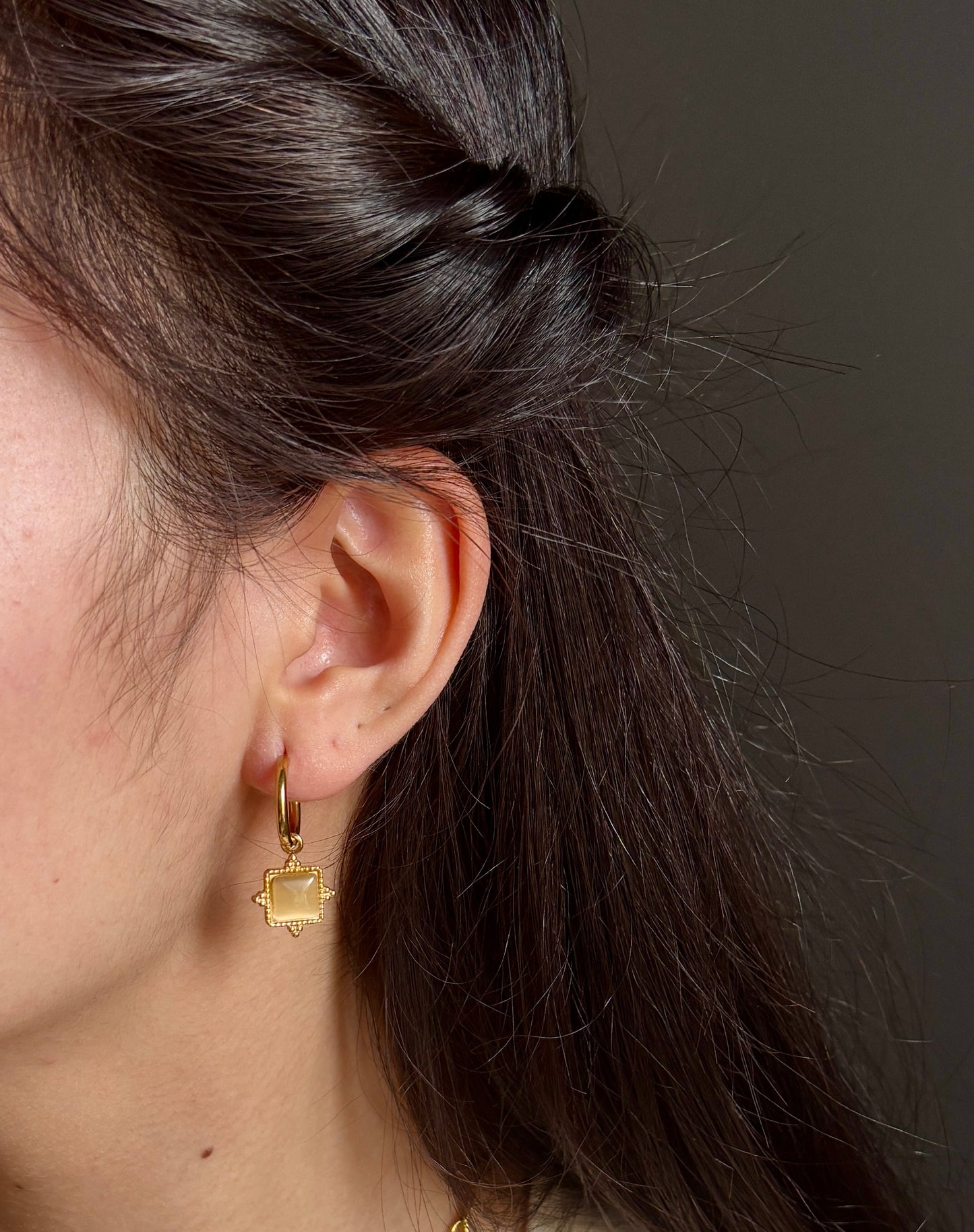18ct Gold Plated Clear Quartz Square Drop Earrings