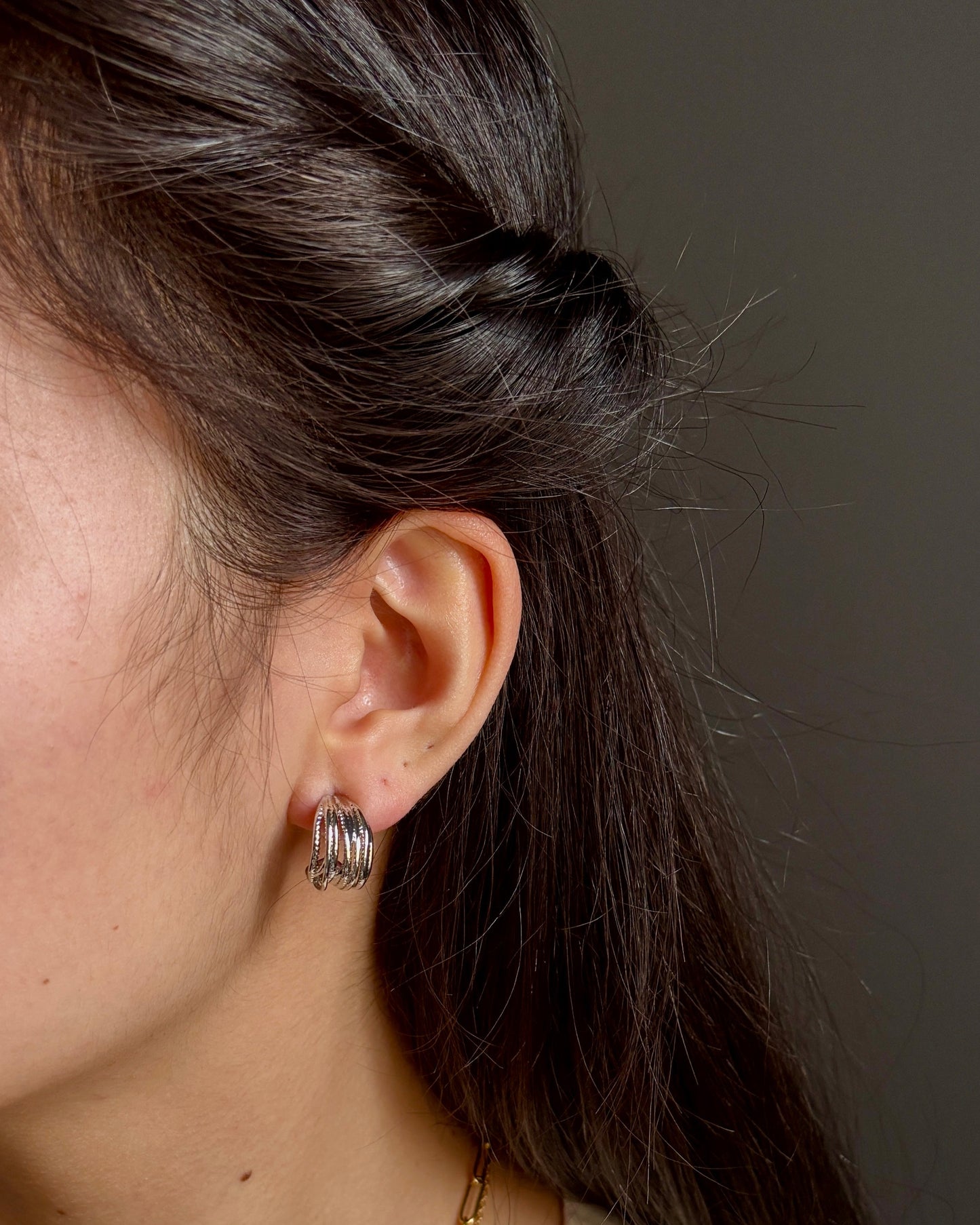 Rhodium Plated Twisted Multi Band Earrings