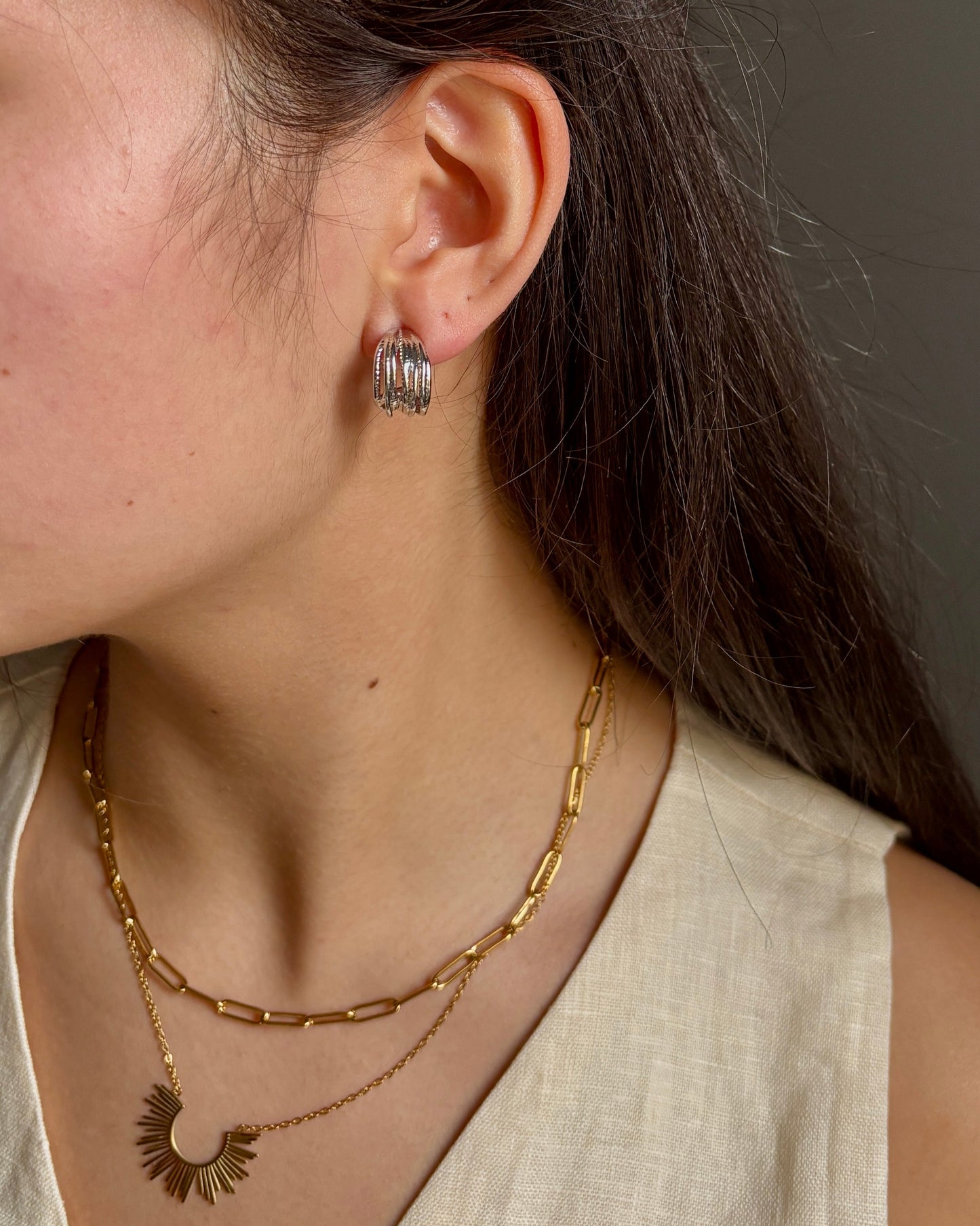 Rhodium Plated Twisted Multi Band Earrings