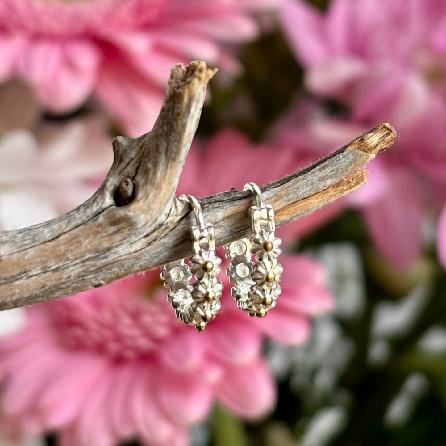 925 Sterling Silver Daisy Hoop Earrings