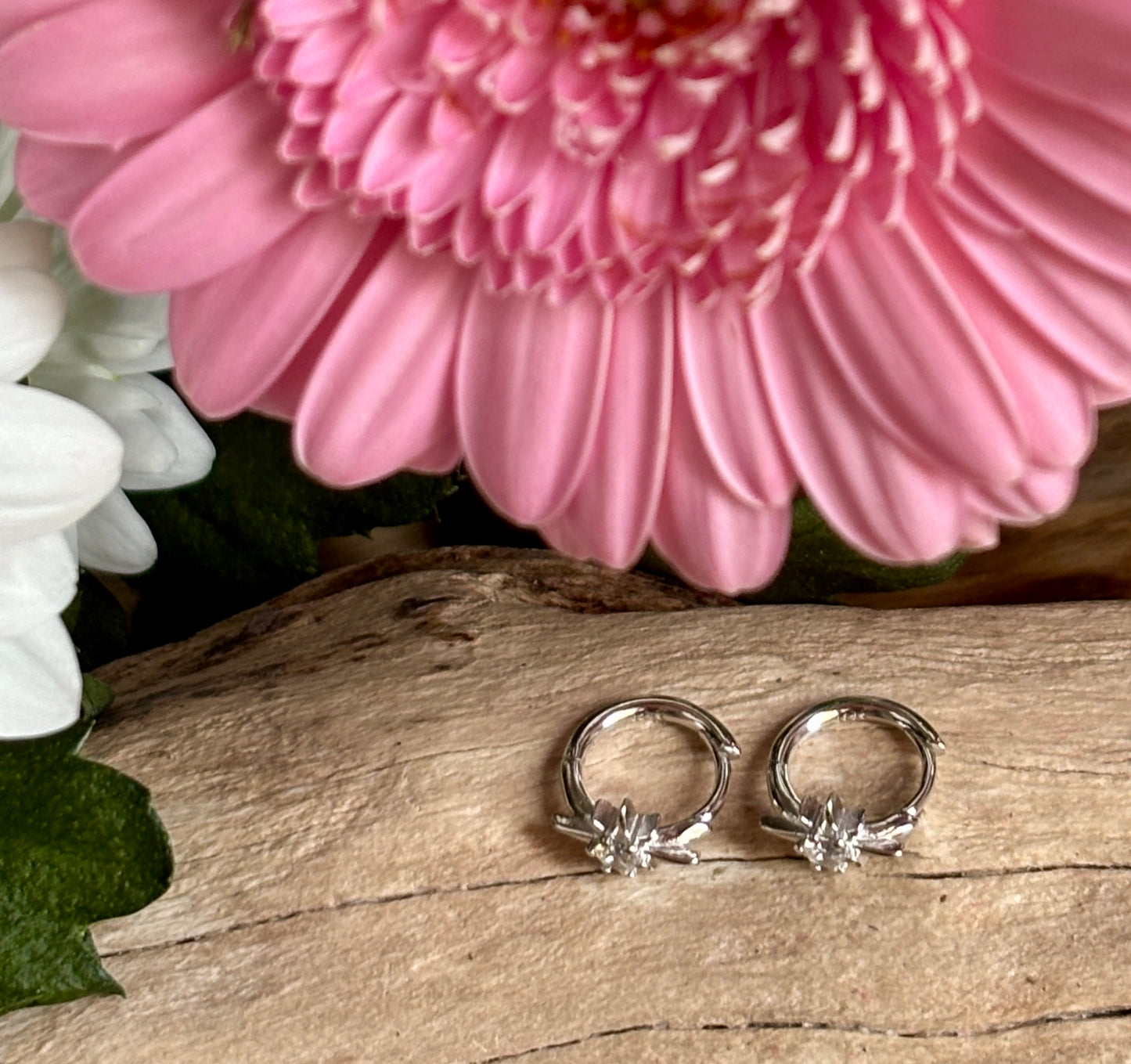 925 Sterling Silver Cubic Zirconia Star Huggie Earrings