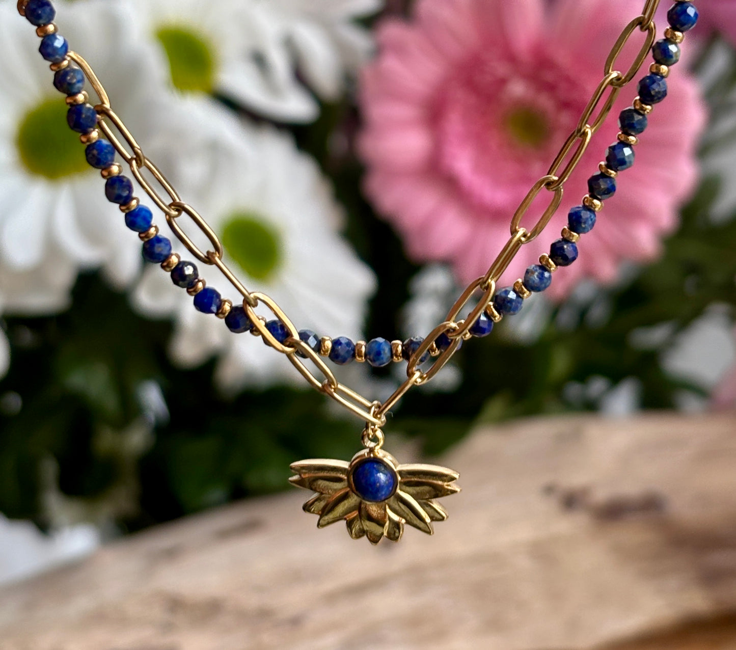 18ct Gold Plated Lapis Lazuli Double Chain Bracelet