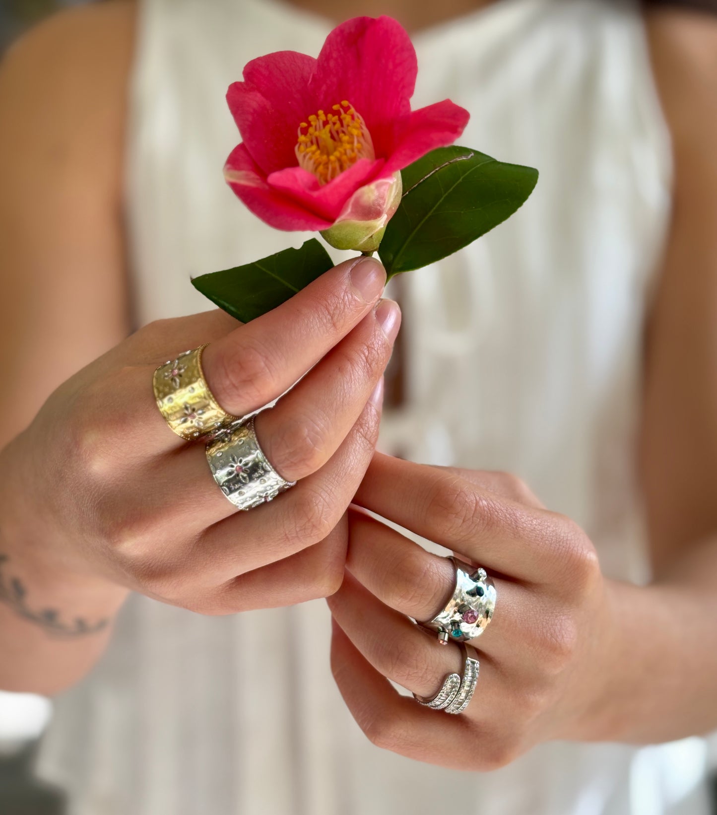 Stainless Steel Cubic Zirconia Crossover Adjustable Ring
