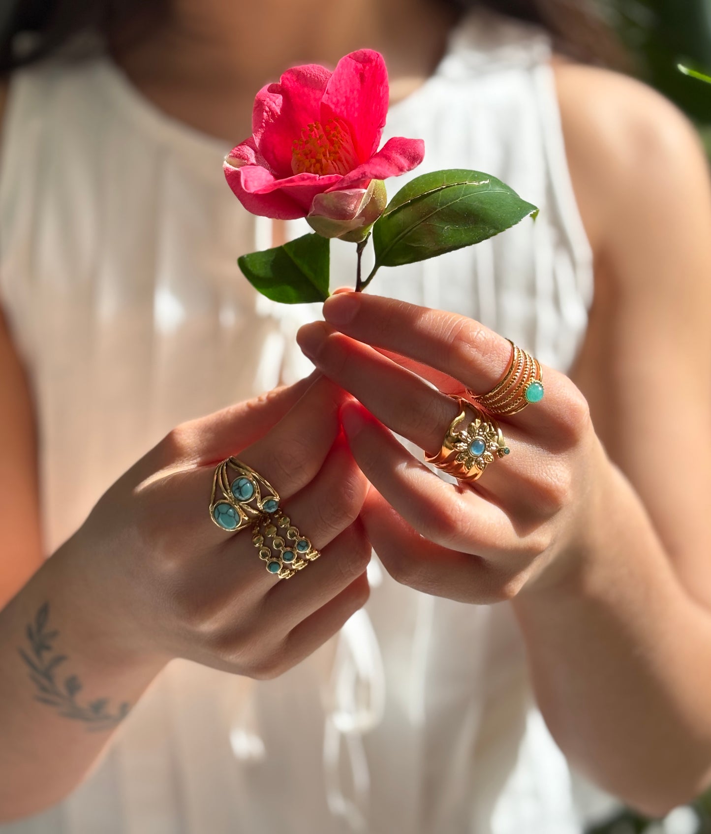 18ct Gold Plated Amazonite Multi Band Adjustable Ring